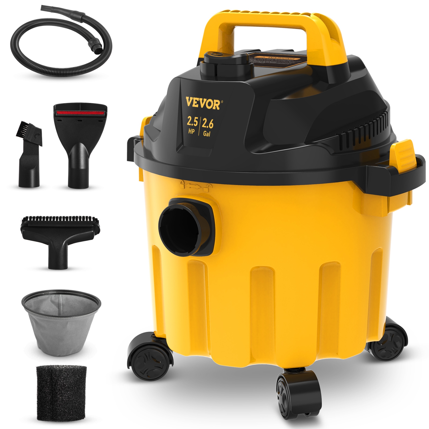 VEVOR 2.6 Gallon Wet Dry Vac, 2.5 Peak HP, 3 in 1 Portable Shop Vacuum with Blowing Function,Attachments Storage, for Cleaning Floor, Upholstery,