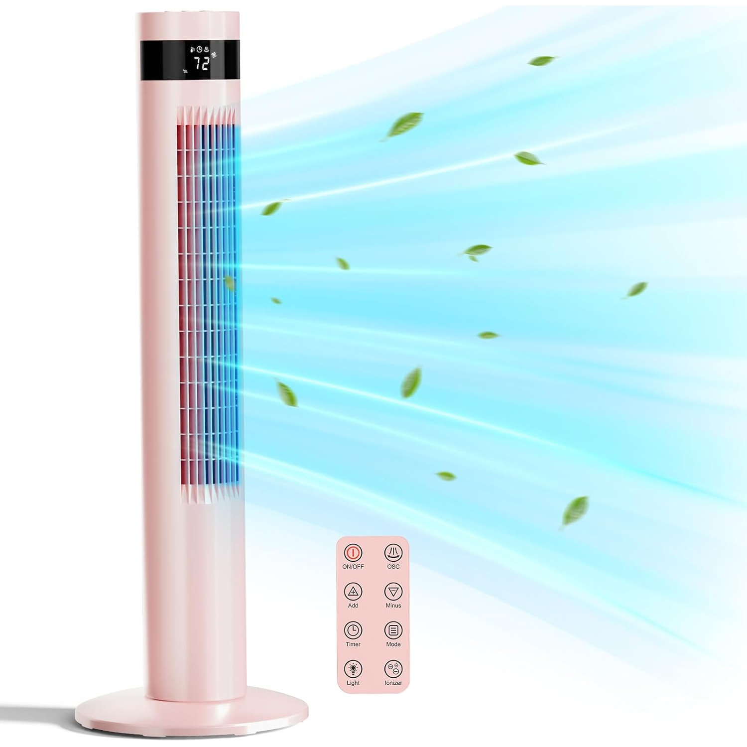 Cowsar 36 inch Tower Fan Portable Electric Oscillating Fan Quiet Remote Control Bladeless Floor Fan 3-Speed Wind Mode 12H Timer Bedroom Office Pink