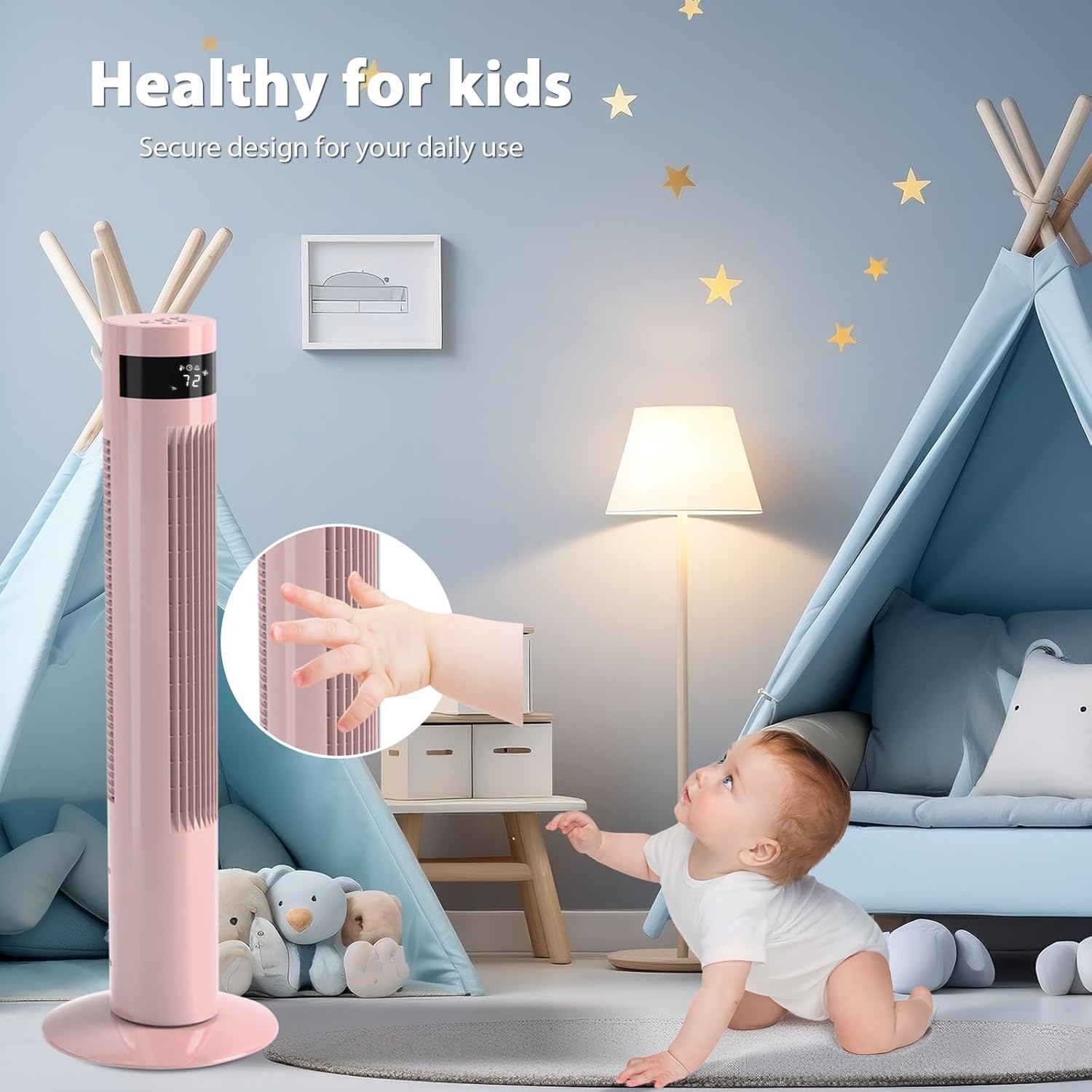 Cowsar 36 inch Tower Fan Portable Electric Oscillating Fan Quiet Remote Control Bladeless Floor Fan 3-Speed Wind Mode 12H Timer Bedroom Office Pink