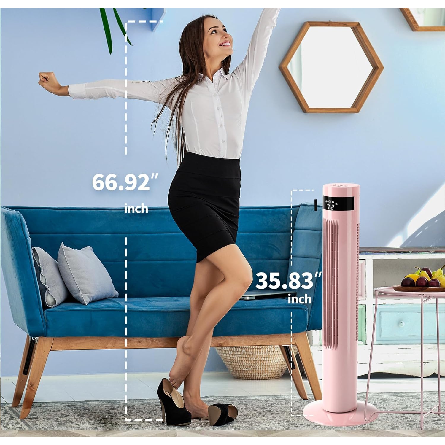 Cowsar 36 inch Tower Fan Portable Electric Oscillating Fan Quiet Remote Control Bladeless Floor Fan 3-Speed Wind Mode 12H Timer Bedroom Office Pink