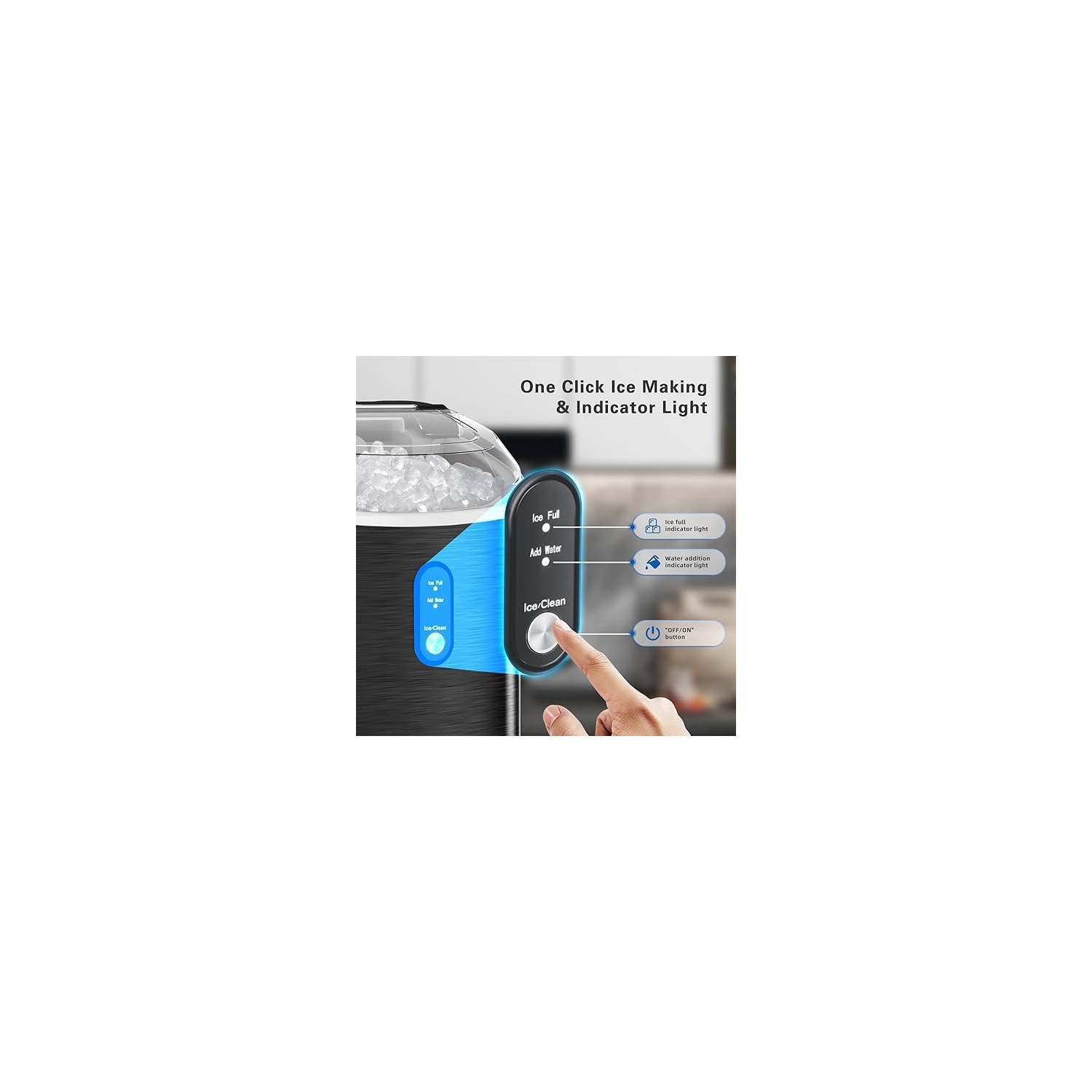 Cowsar Countertop Ice Maker with Soft Chewable Pellet Ice, 35Lbs/24Hrs, Self-Cleaning Function, One-Click Operation, Includes Ice Basket and Scoop