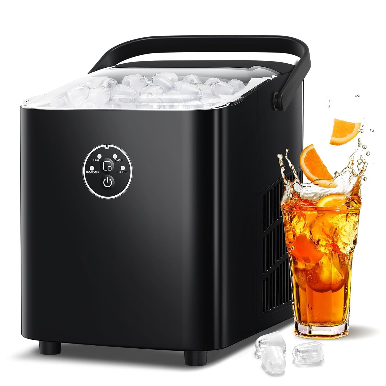 COWSAR Portable Ice Maker with Handle, Ready in 6 Minutes with 8 Bullet Ice, Self-Cleaning, Comes with Basket and Scoop, 2 Ice Sizes for Camping,