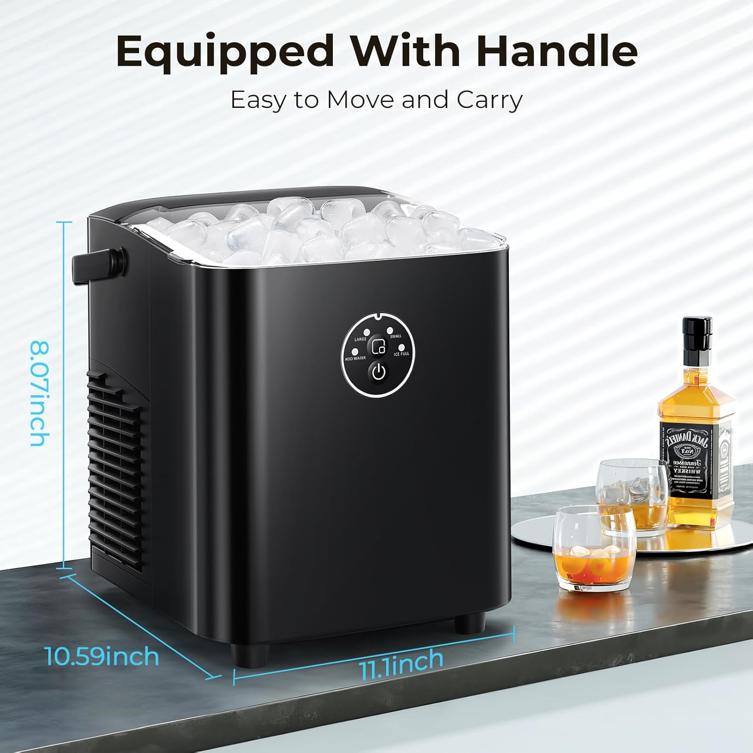 COWSAR Portable Ice Maker with Handle, Ready in 6 Minutes with 8 Bullet Ice, Self-Cleaning, Comes with Basket and Scoop, 2 Ice Sizes for Camping,