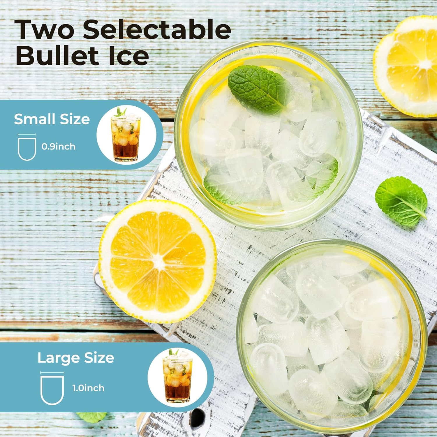 COWSAR Portable Ice Maker with Handle, Ready in 6 Minutes with 8 Bullet Ice, Self-Cleaning, Comes with Basket and Scoop, 2 Ice Sizes for Camping,