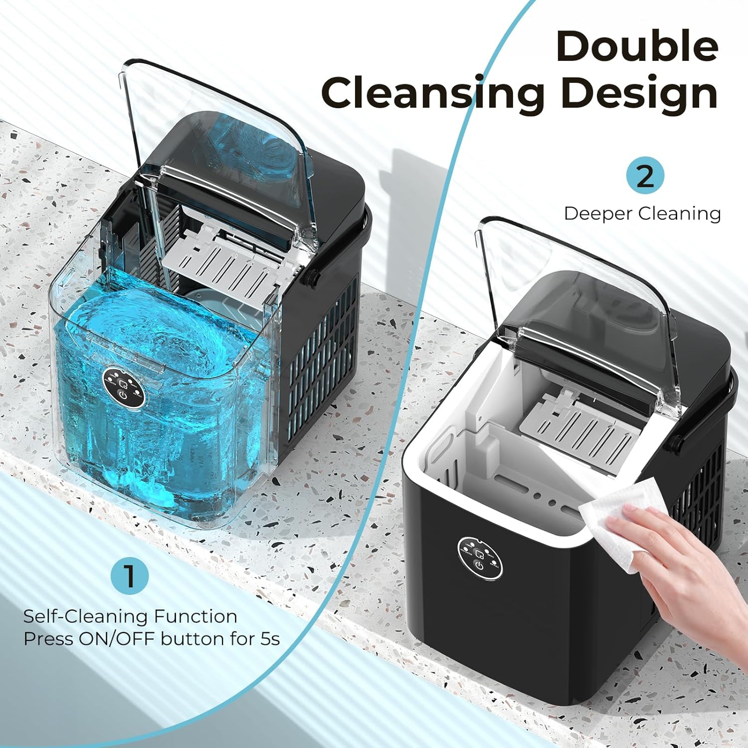 COWSAR Portable Ice Maker with Handle, Ready in 6 Minutes with 8 Bullet Ice, Self-Cleaning, Comes with Basket and Scoop, 2 Ice Sizes for Camping,