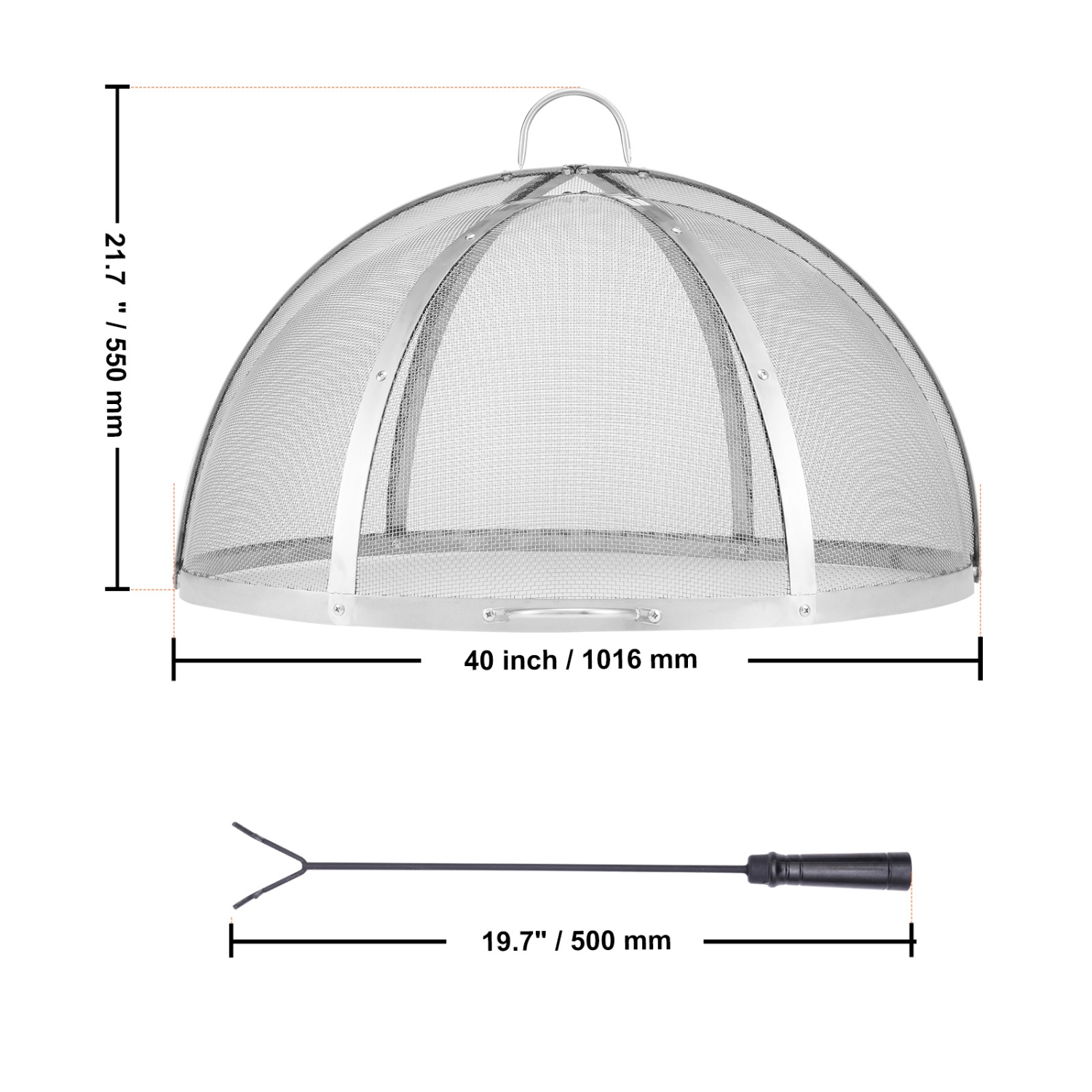 VEVOR 40" Firepit Spark Screen Lid, Outdoor Firepit Ring Cover Round Accessories, Fire Pit Metal Cover, Easy-Opening Stainless Steel Fire Ring Covers