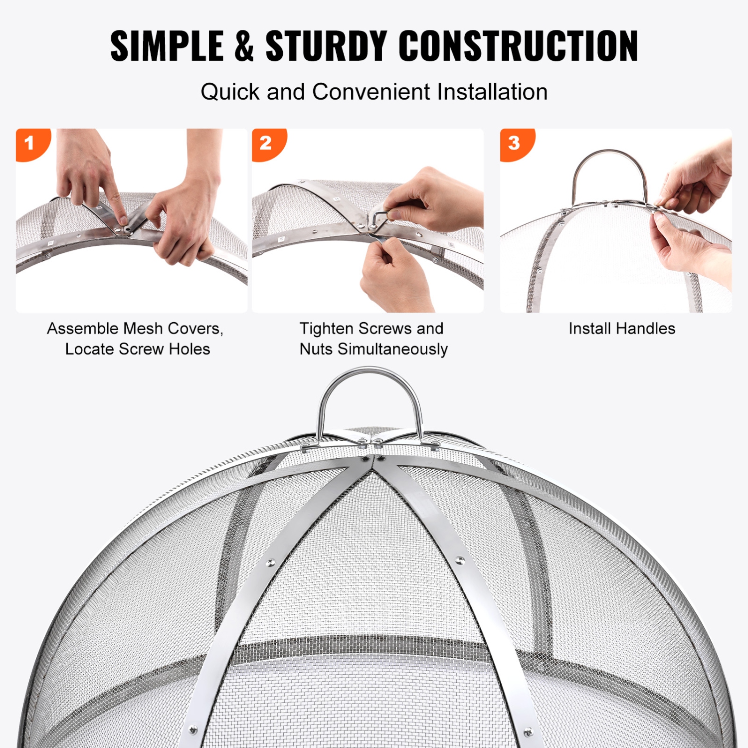 VEVOR 30" Firepit Spark Screen Lid, Outdoor Firepit Ring Cover Round Accessories, Fire Pit Metal Cover, Easy-Opening Stainless Steel Fire Ring Covers