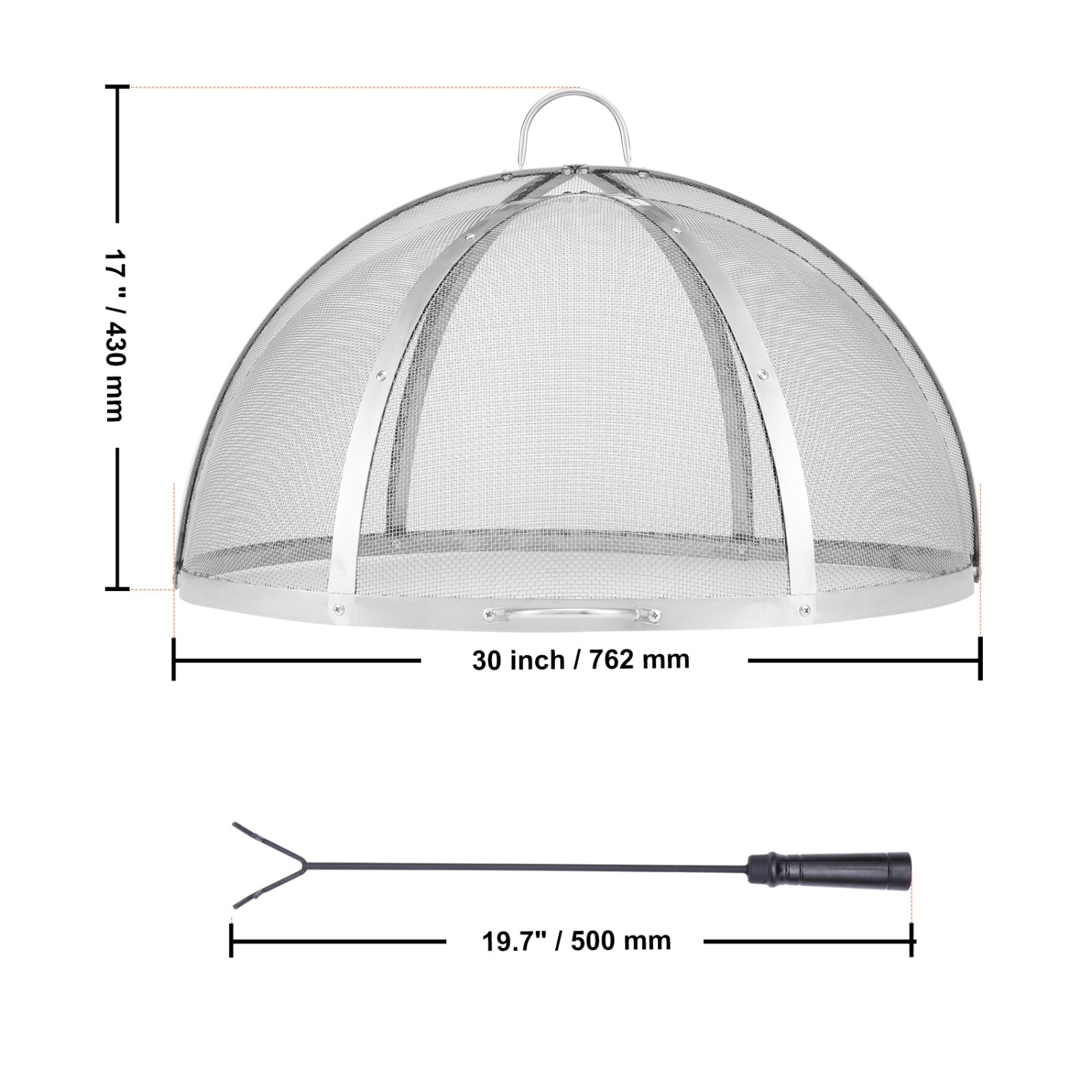 VEVOR 30" Firepit Spark Screen Lid, Outdoor Firepit Ring Cover Round Accessories, Fire Pit Metal Cover, Easy-Opening Stainless Steel Fire Ring Covers