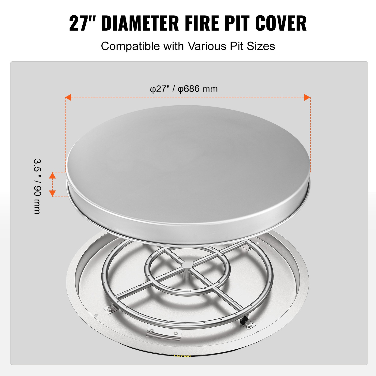 VEVOR 27" Fire Pit Cover Lid, Portable Firepit Spark Screen,Stainless Steel Steel Metal Cover, Easy-Opening Outdoor Wood Burning and Camping Stove