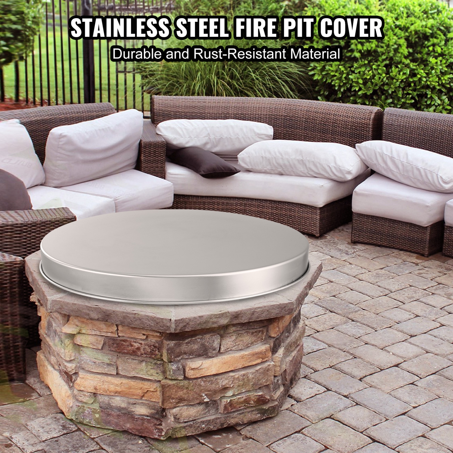VEVOR 20" Fire Pit Cover Lid, Portable Firepit Spark Screen,Stainless Steel Steel Metal Cover, Easy-Opening Outdoor Wood Burning and Camping Stove