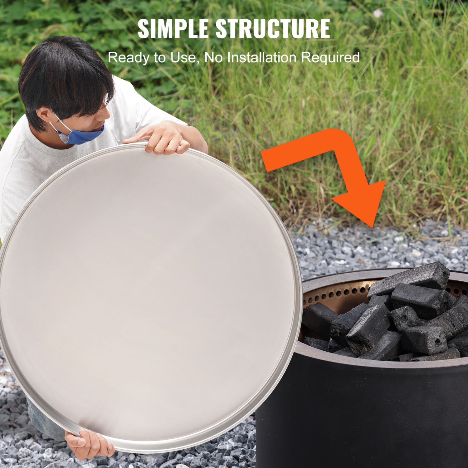 VEVOR 20" Fire Pit Cover Lid, Portable Firepit Spark Screen,Stainless Steel Steel Metal Cover, Easy-Opening Outdoor Wood Burning and Camping Stove
