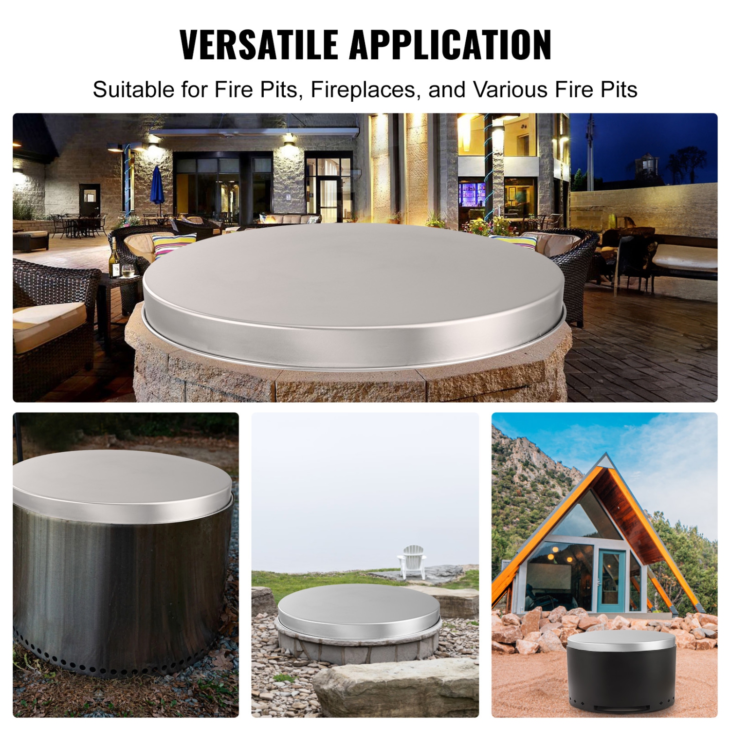 VEVOR 20" Fire Pit Cover Lid, Portable Firepit Spark Screen,Stainless Steel Steel Metal Cover, Easy-Opening Outdoor Wood Burning and Camping Stove