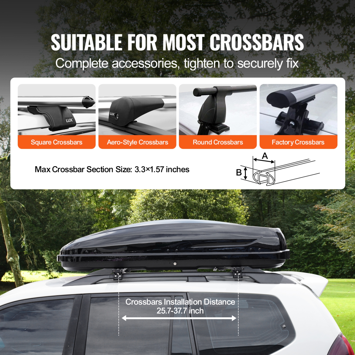 VEVOR 8 Cubic Feet Roof Rooftop Cargo Carrier, Cargo Box, ABS Hard Shell Roof Box, with Dual-Sided Opening and 2 Reinforced Straps, Aerodynamic,