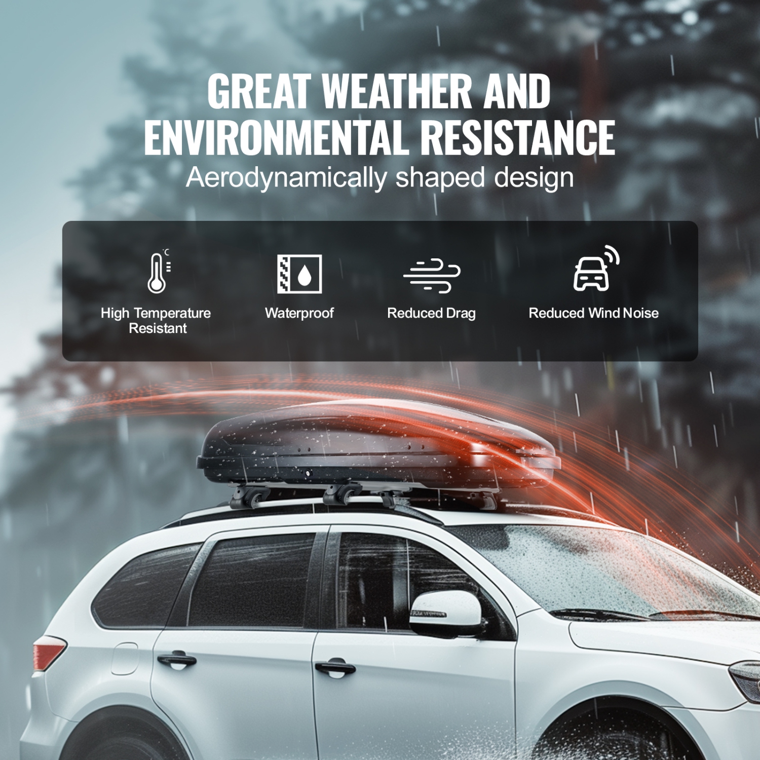 VEVOR 8 Cubic Feet Roof Rooftop Cargo Carrier, Cargo Box, ABS Hard Shell Roof Box, with Dual-Sided Opening and 2 Reinforced Straps, Aerodynamic,