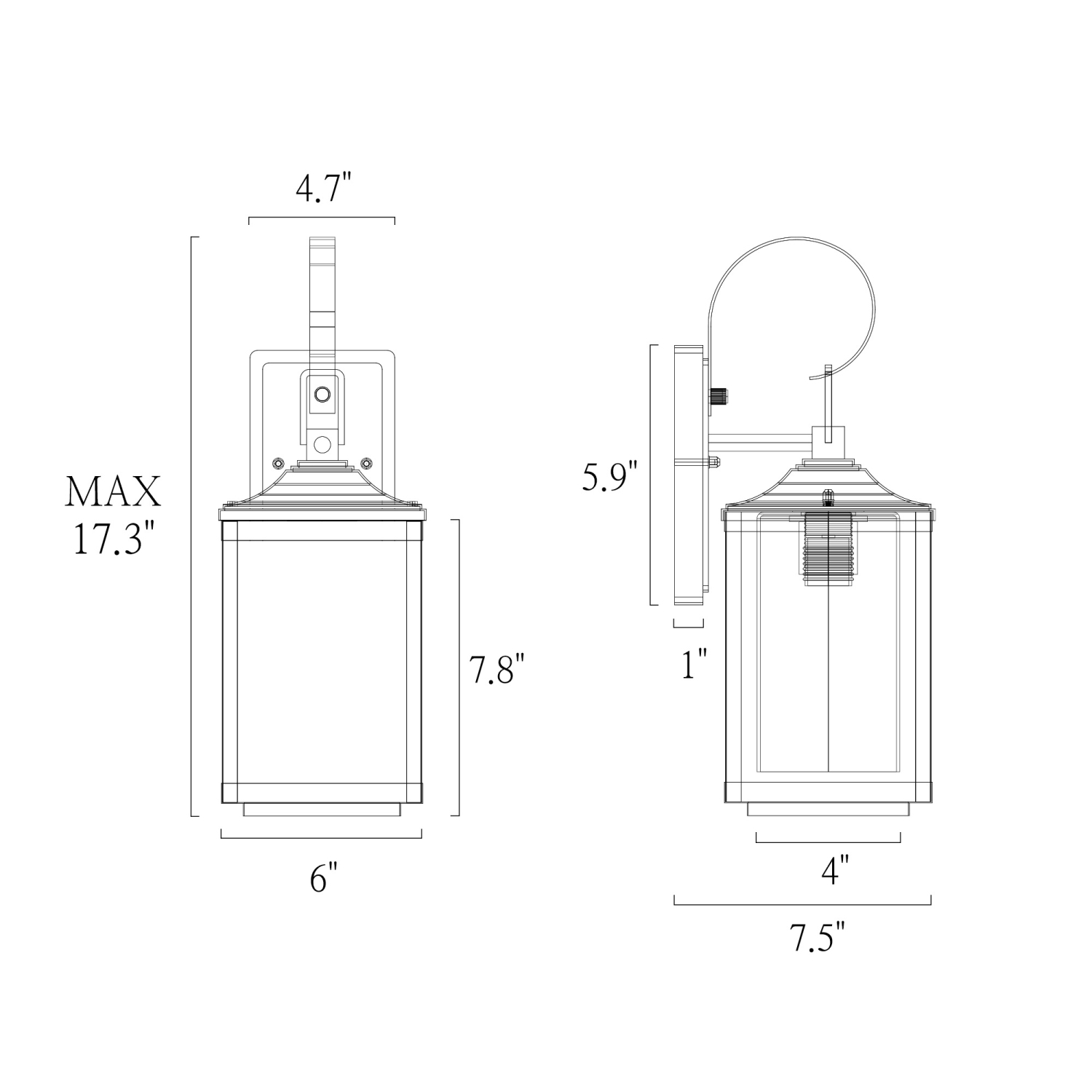 17.3 in. 1-Light Textured Black Traditional Patio Outdoor Wall Lantern Sconce Light with Clear Glass