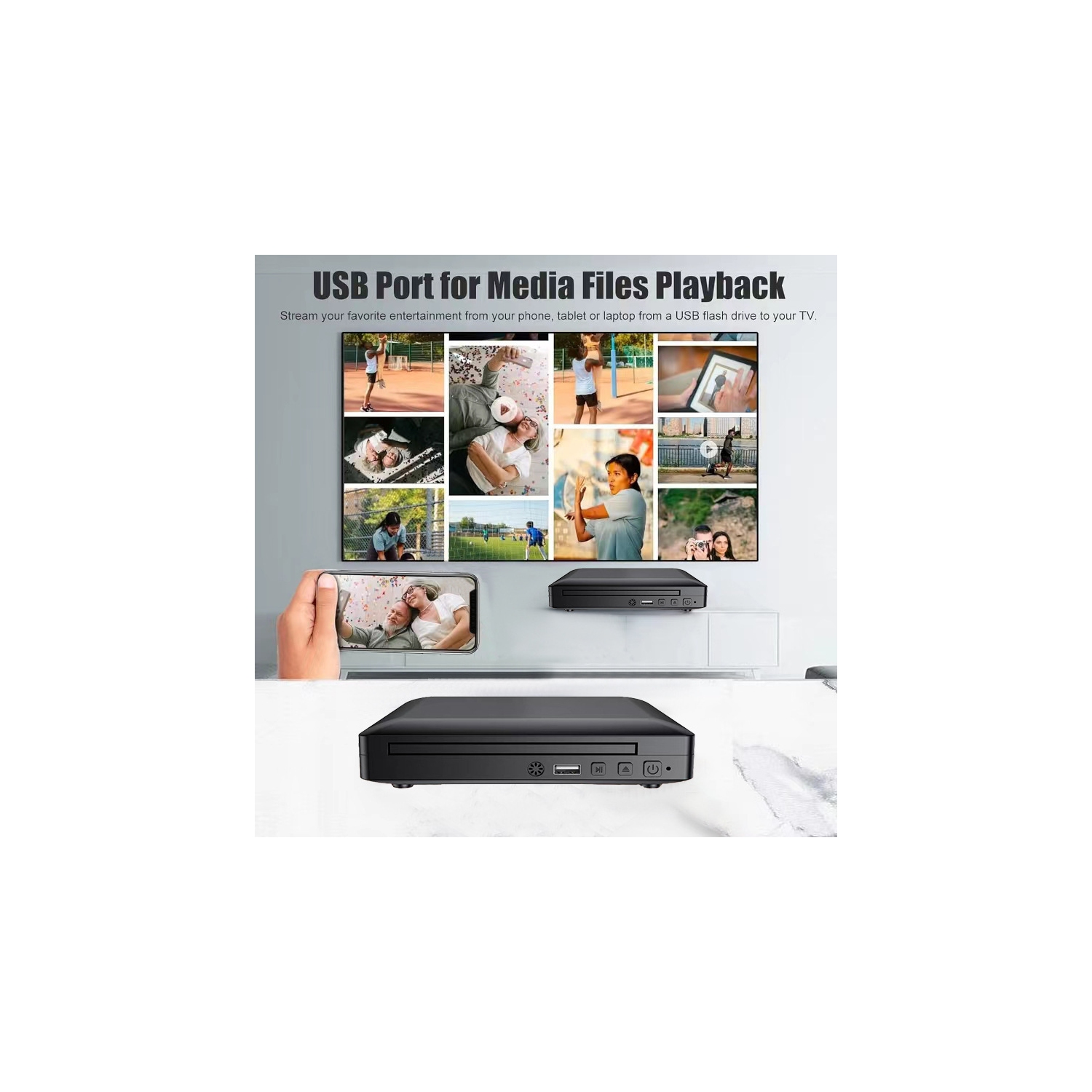 Lecteur DVD mini HD, lecteur CD pour la maison, lecteurs DVD pour téléviseur, câble HDMI et RCA inclus, HD 1080p, toutes les régions, mémoire de