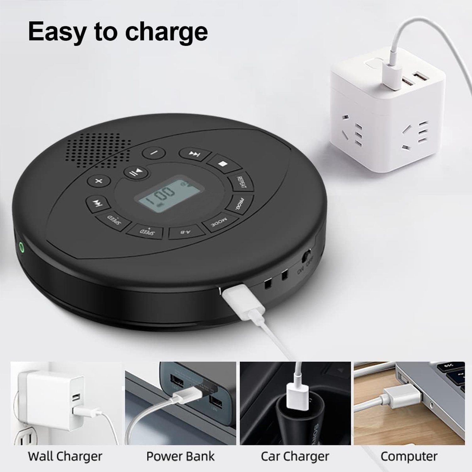 Portable CD Player,Rechargeable Walkman CD Player with Speaker,CD Player with Headphones,CD-R,MP3 USB Playable,CD Player for Car Home Travel