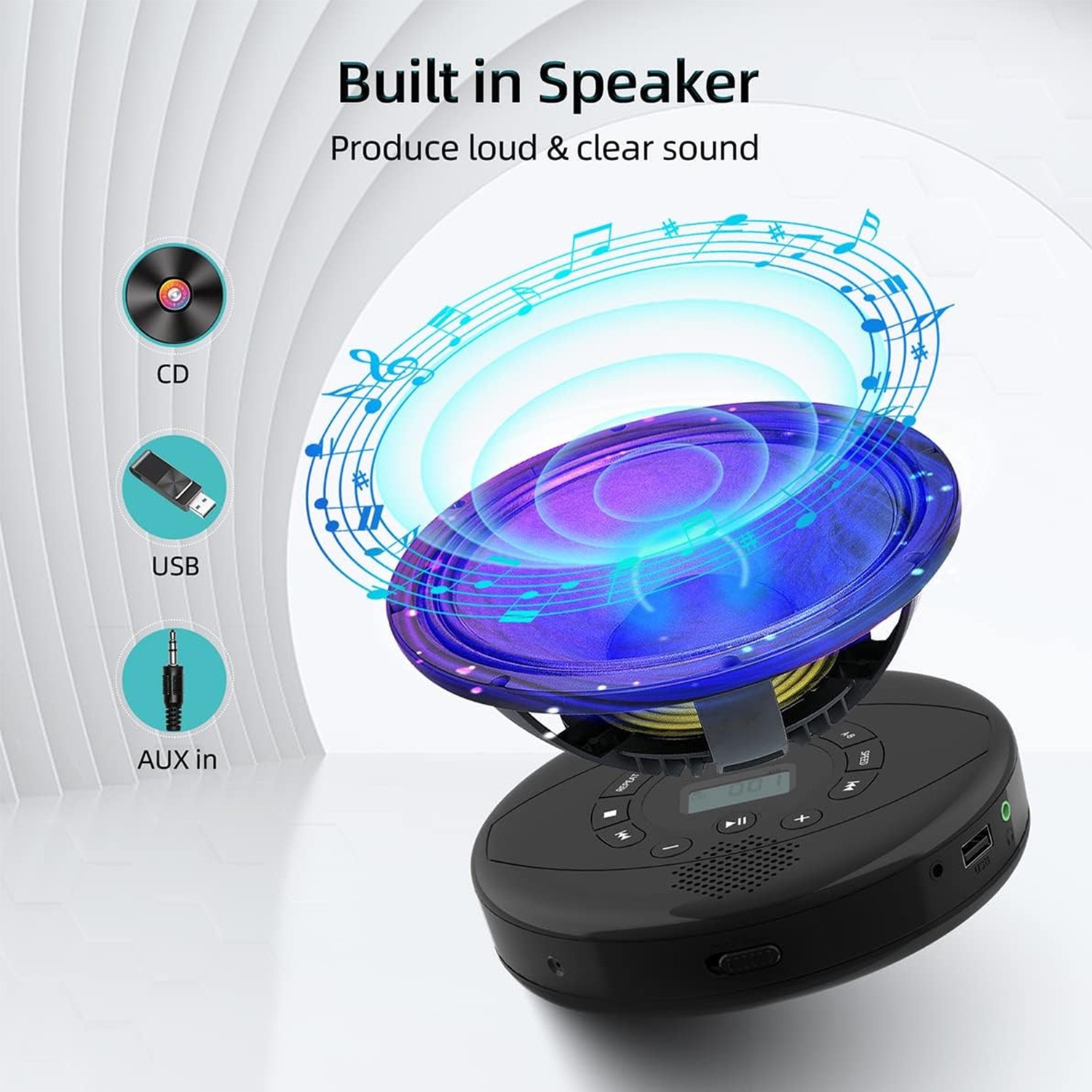 Portable CD Player,Rechargeable Walkman CD Player with Speaker,CD Player with Headphones,CD-R,MP3 USB Playable,CD Player for Car Home Travel