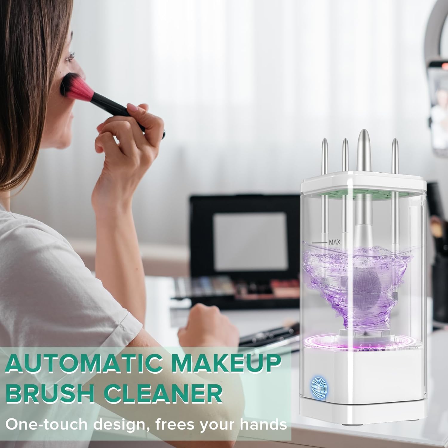 Electric Makeup Brush Cleaner,Multi-Functional Cosmetic Brush Cleaner,Portable Automatic Makeup Brush Cleaning Machine With Dryer-Holder,USB-C