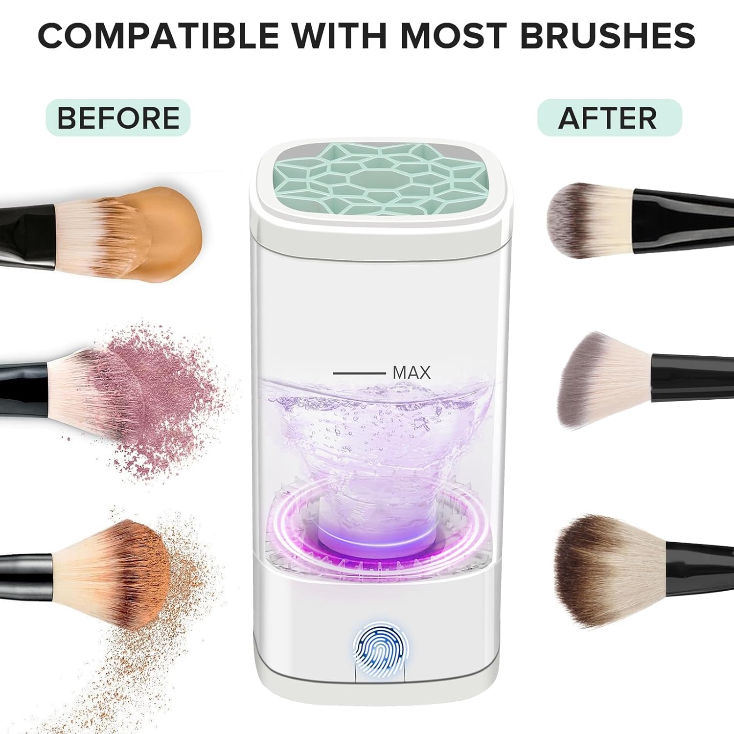 Electric Makeup Brush Cleaner,Multi-Functional Cosmetic Brush Cleaner,Portable Automatic Makeup Brush Cleaning Machine With Dryer-Holder,USB-C