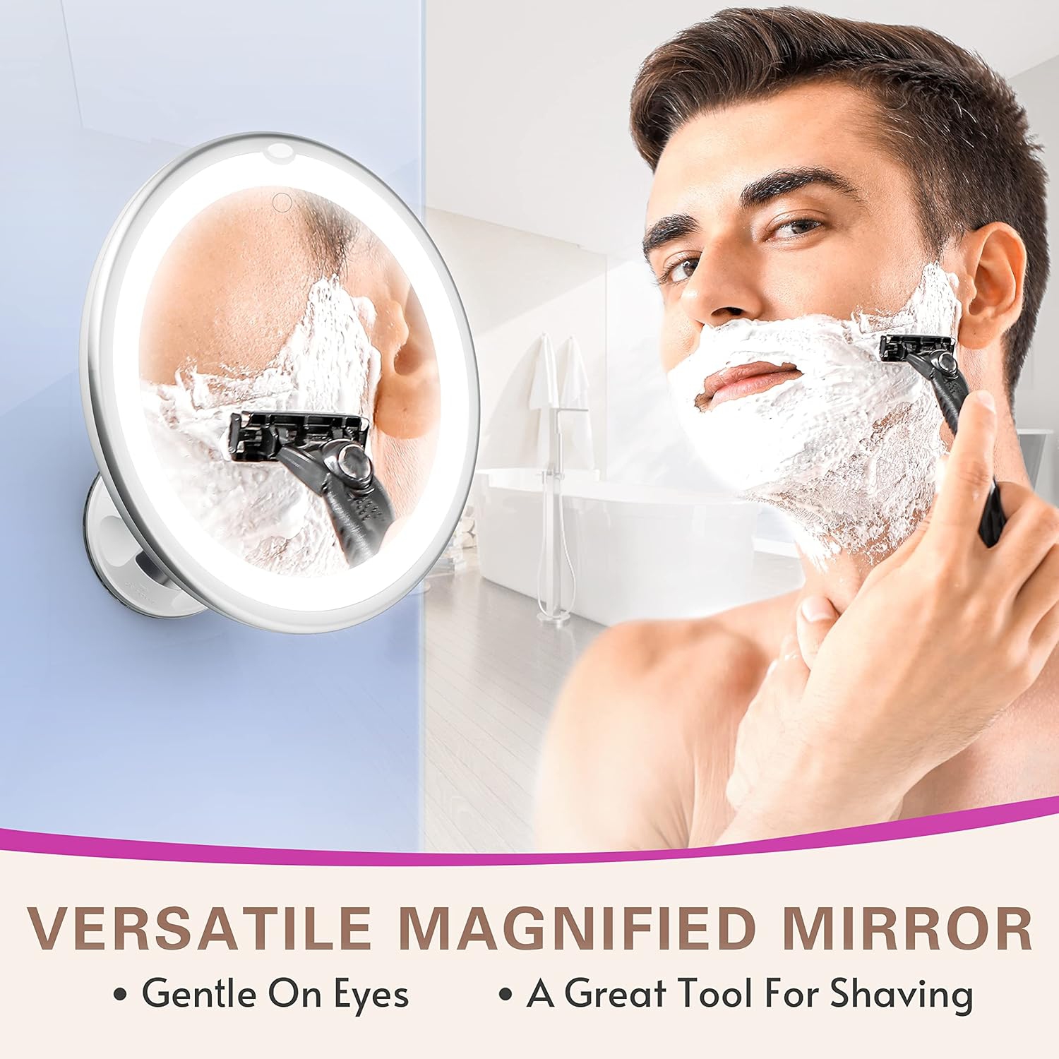 Miroir de maquillage lumineux grossissant 10x avec commandes tactiles, miroir de maquillage avec ventouse, rotation à 360°, miroir grossissant avec