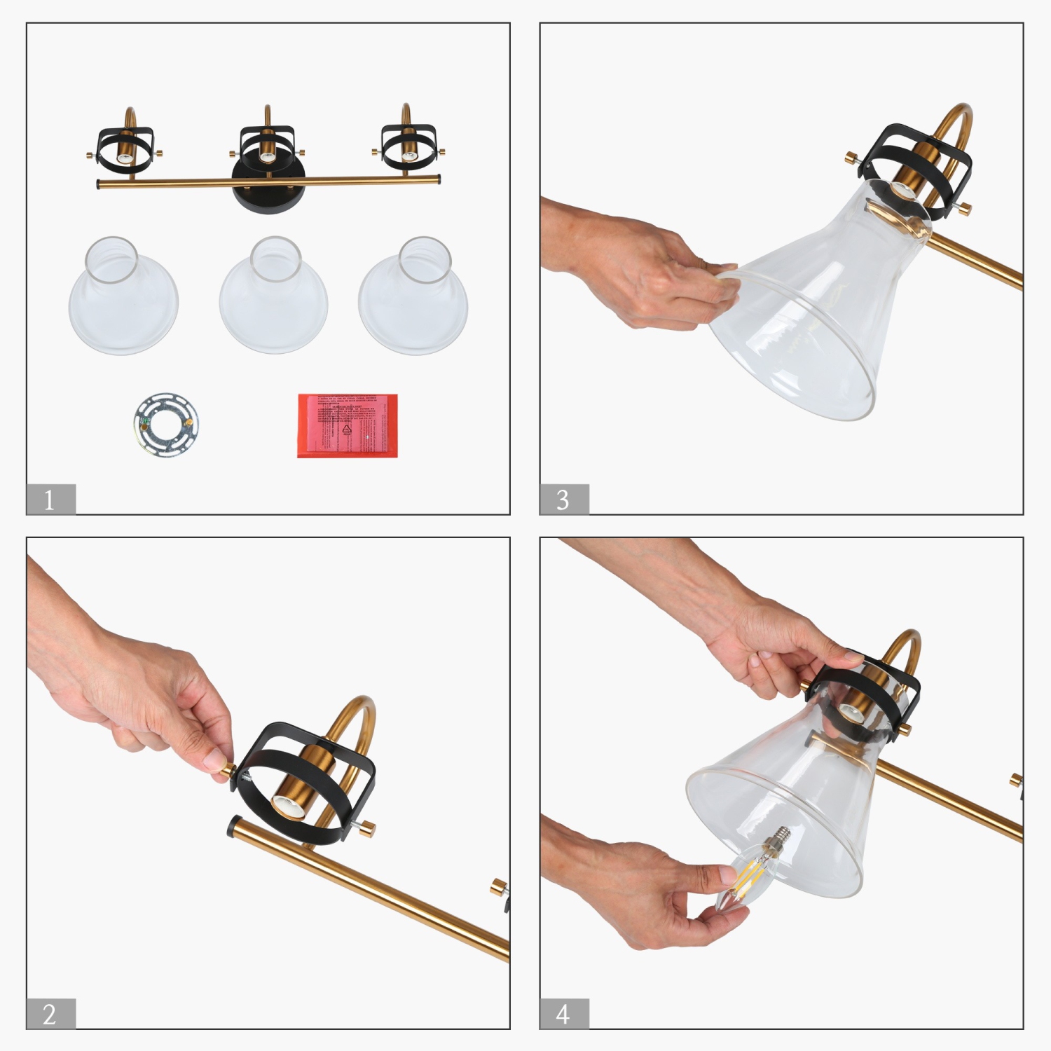 Uolfin 23.6-in 3 -Light Matte Black with Clear Bell Glass Shade Modern/contemporary Bathroom Vanity light Powder Room Light Fixture