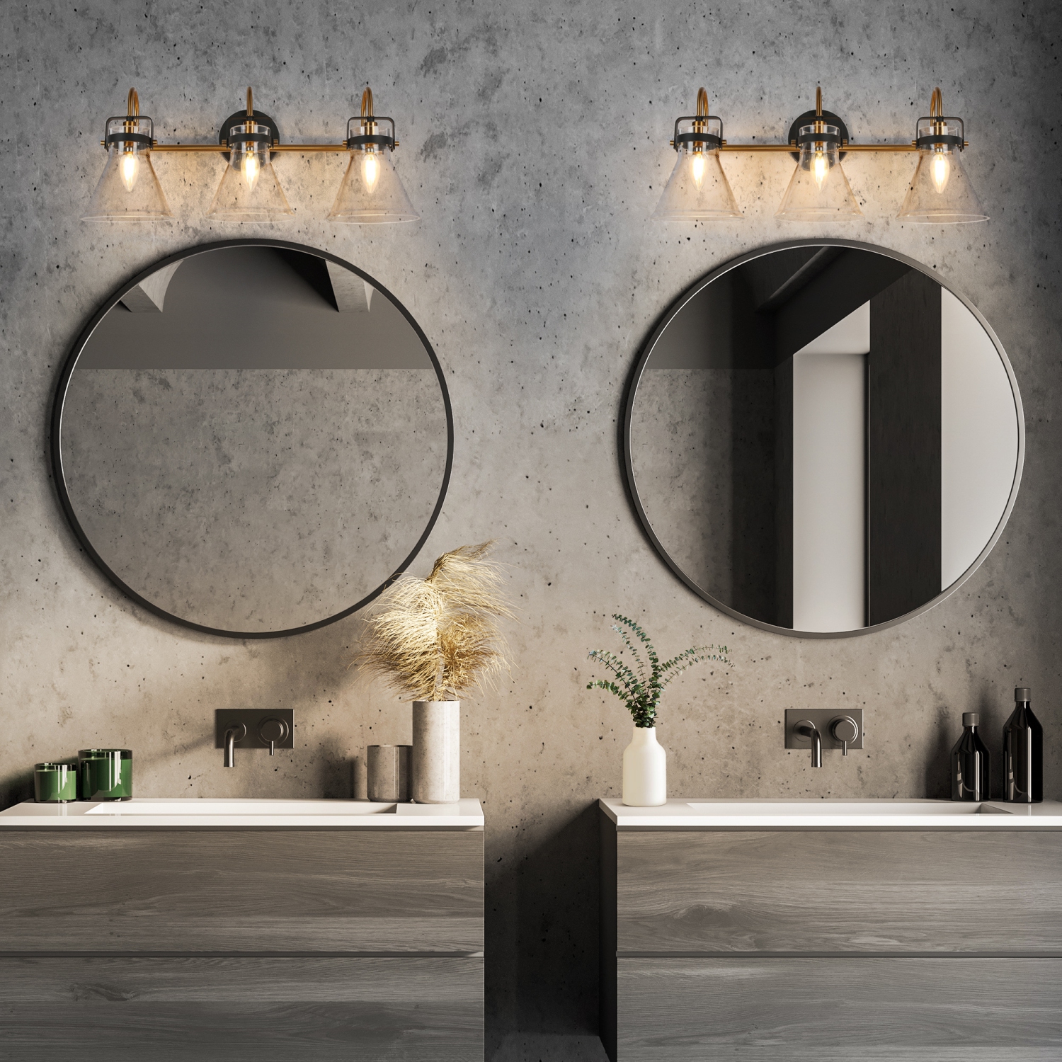 Uolfin 23.6-in 3 -Light Matte Black with Clear Bell Glass Shade Modern/contemporary Bathroom Vanity light Powder Room Light Fixture