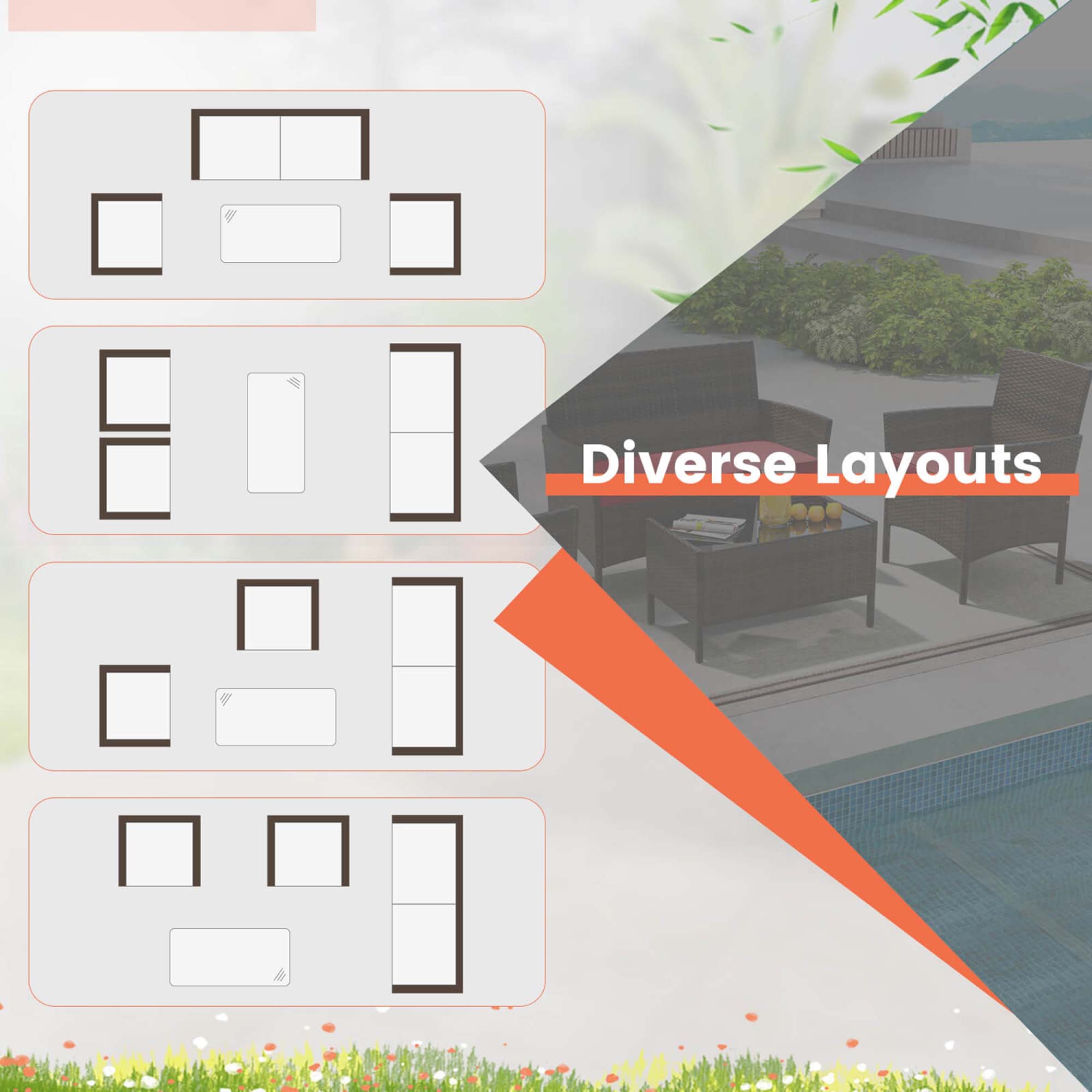 Costway 4 PCS Patio Furniture Set with Washable Cushions and Tempered Glass Coffee Table