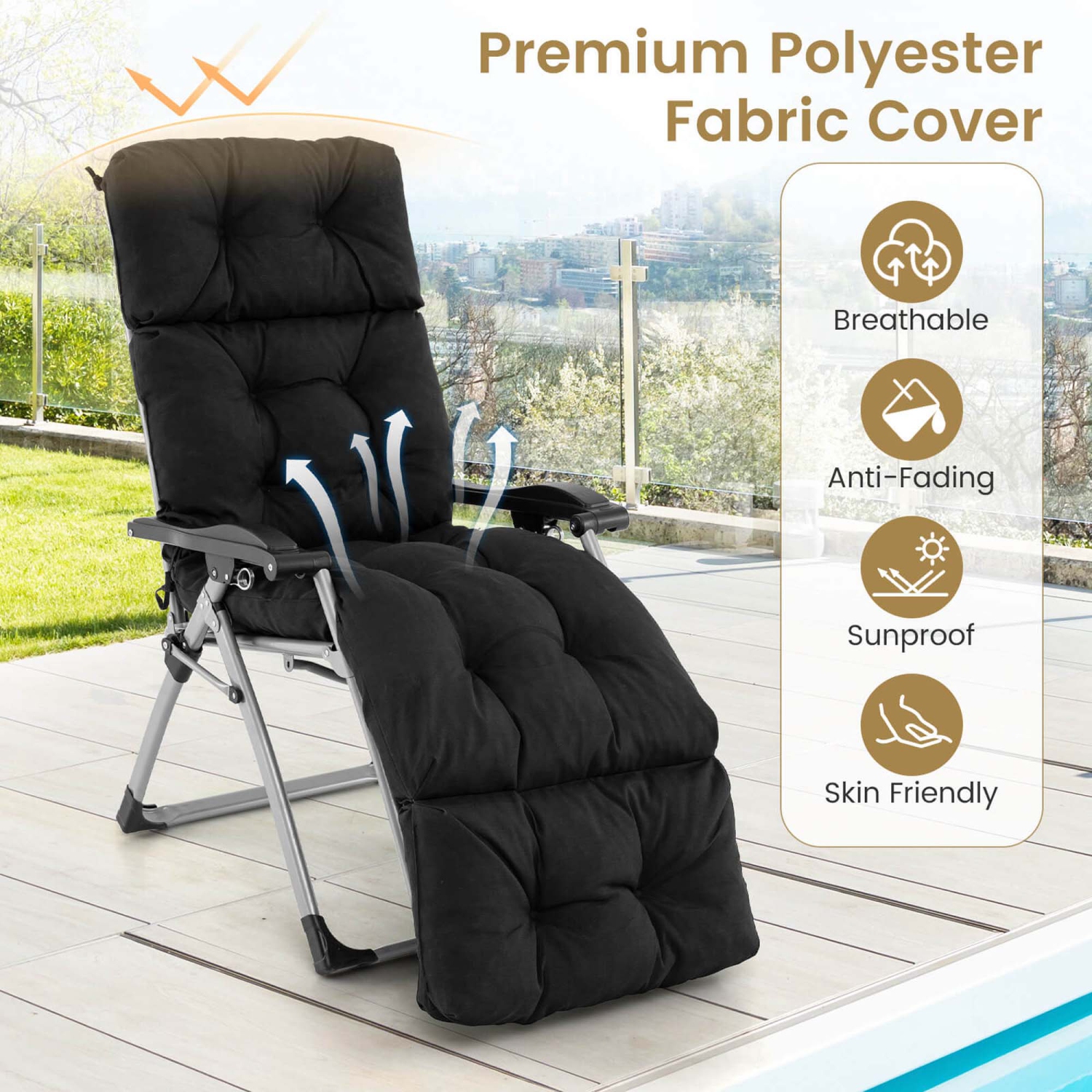 Costway 73" Lounge Chaise Cushion Padded Recliner Cushion Indoor Outdoor