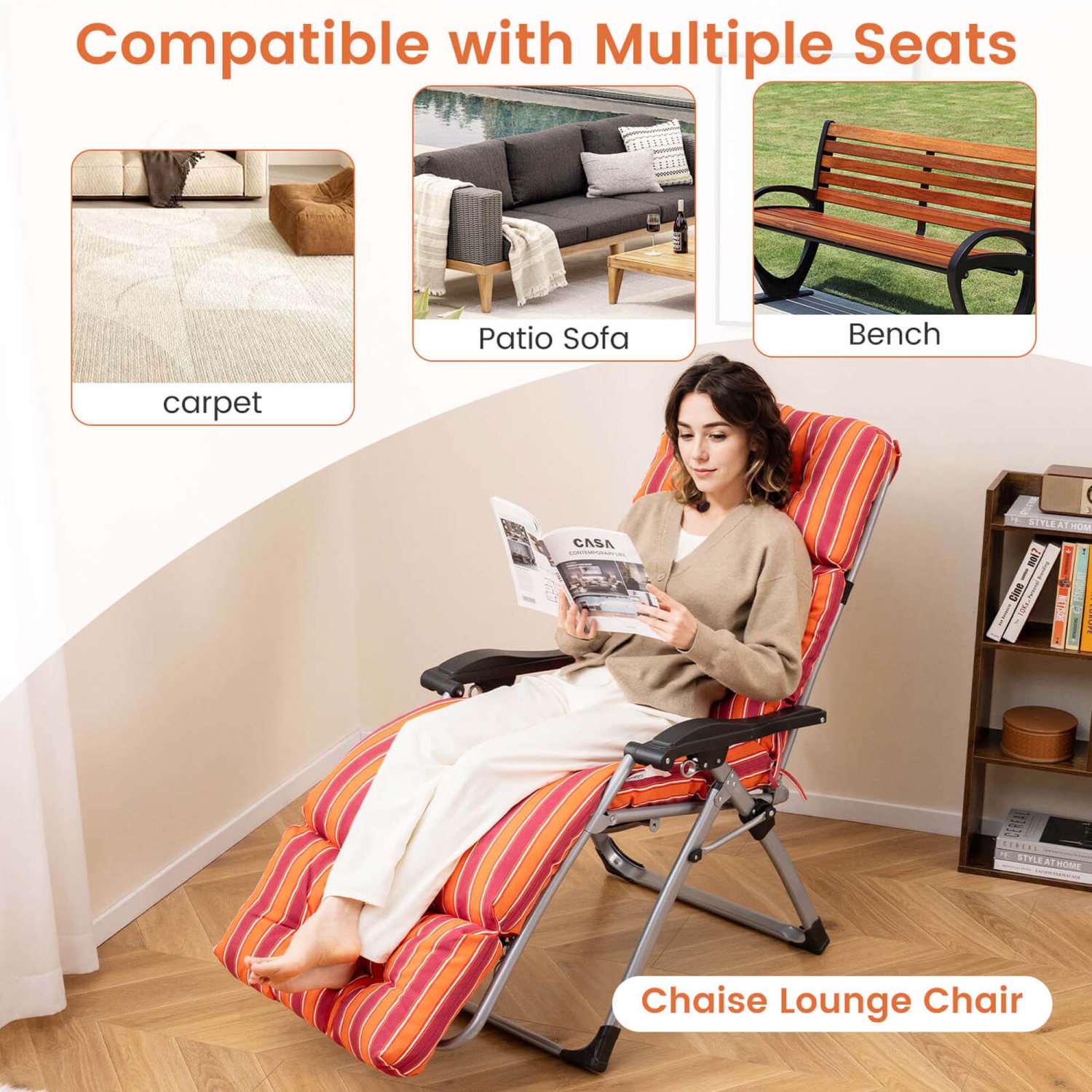 Coussin de chaise longue rembourré de 73&nbsp;po de Costway pour l'intérieur et l'extérieur