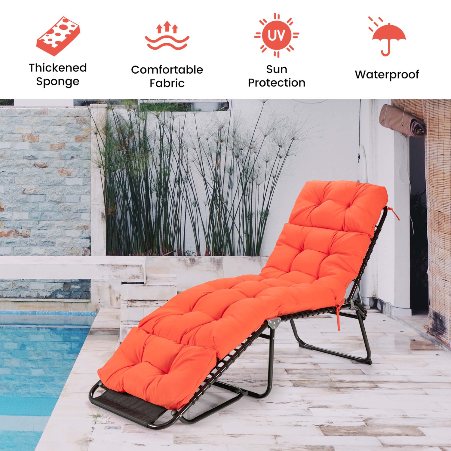 Costway 2 PCS 73" Lounge Chaise Cushion Padded Recliner Cushion Indoor Outdoor Black/Dark Orange/Gray/Orange/Brown/Beige