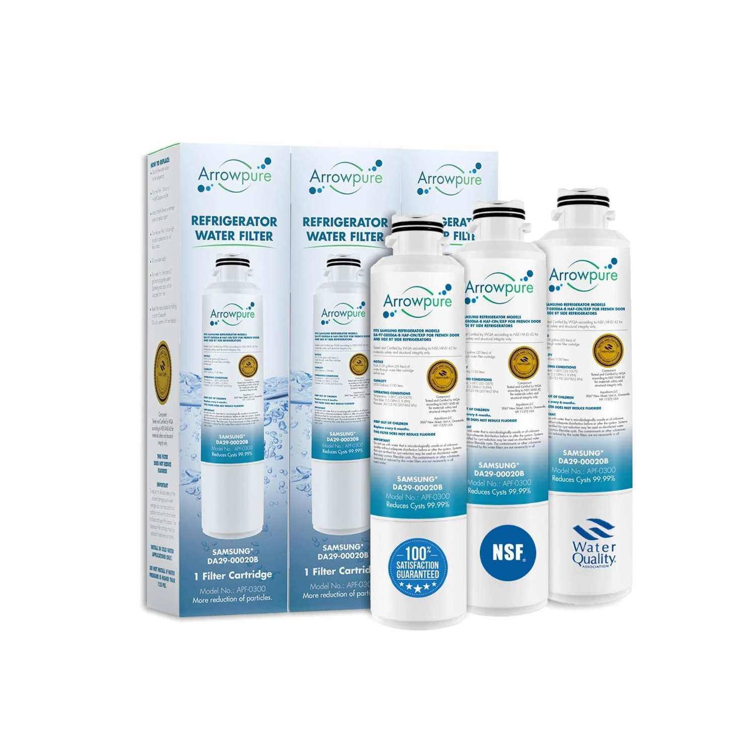 APF-0300 Fits Samsung Refrigerator Water Filter Replacement, DA29-00020B, HAF-CIN/EXP, FMS-2, RF28HMEDBSR, RF263BEAESR, RWF0700A, RF4287HARS, 3-Pack