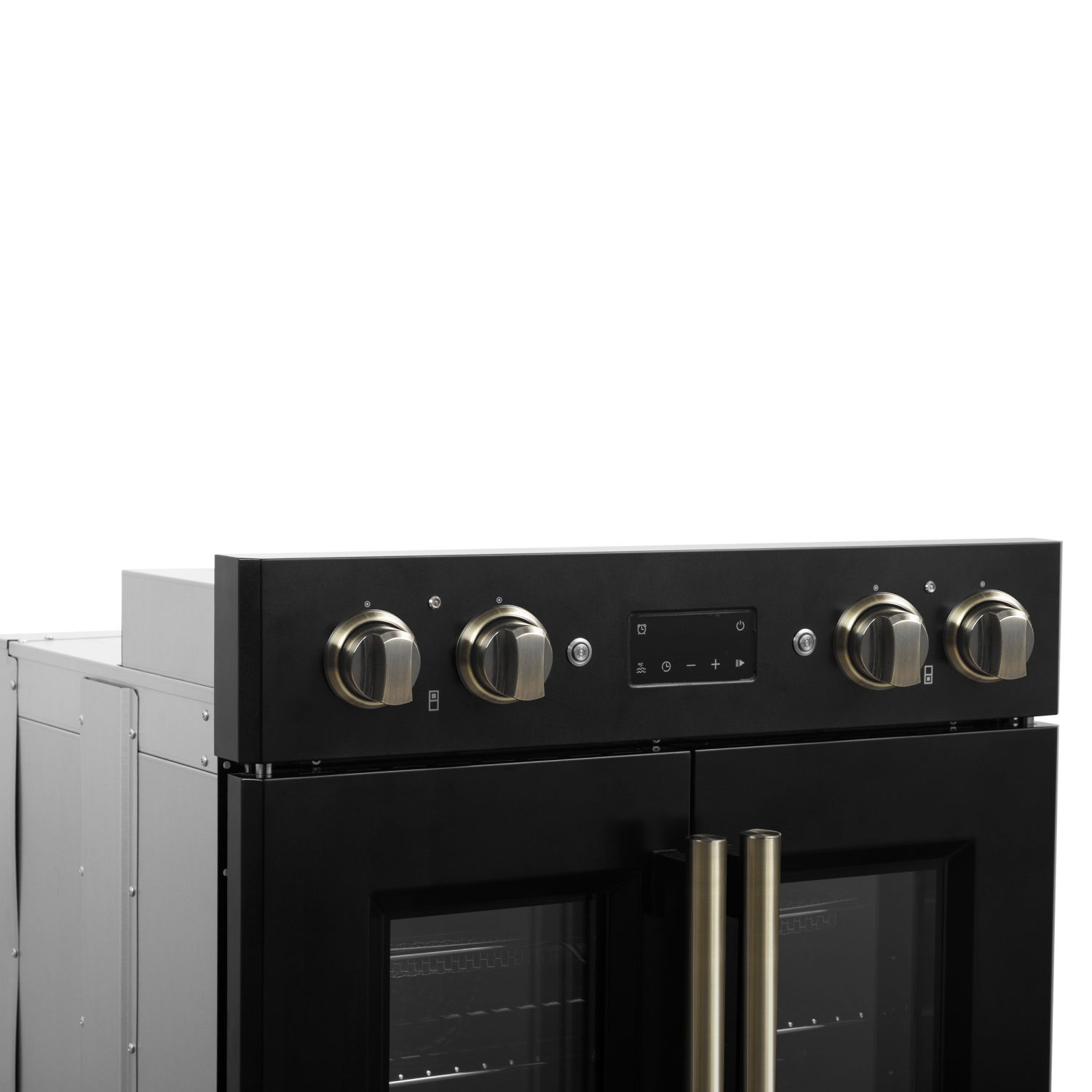Forno Asti 30-Inch Double Electric Wall Oven with Upper French Doors in Black & Antique Brass, 7.36 cu. ft. Dual True Convection, 7,200W, Air Fry,