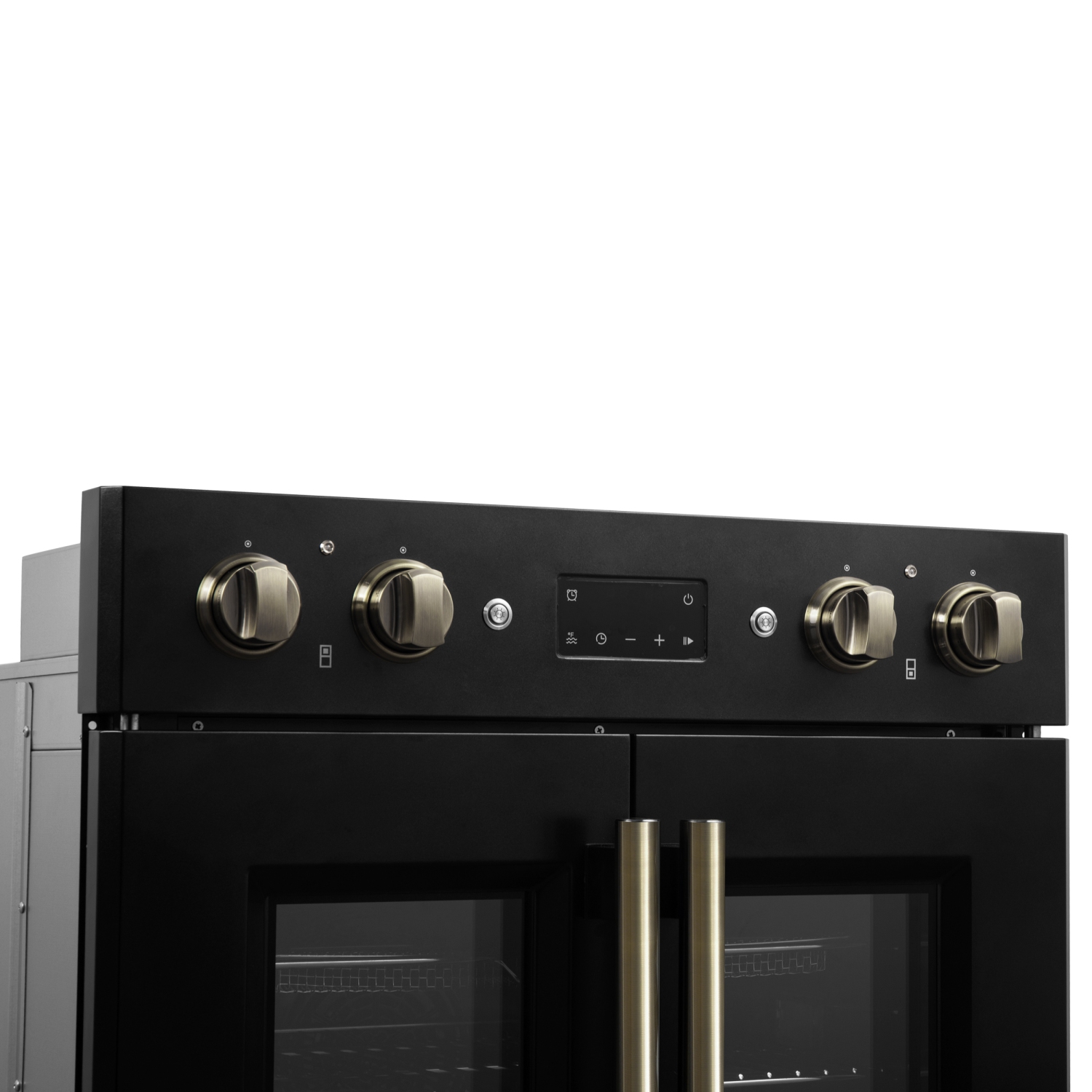 Forno Asti 30-Inch Double Electric Wall Oven with Upper French Doors in Black & Antique Brass, 7.36 cu. ft. Dual True Convection, 7,200W, Air Fry,