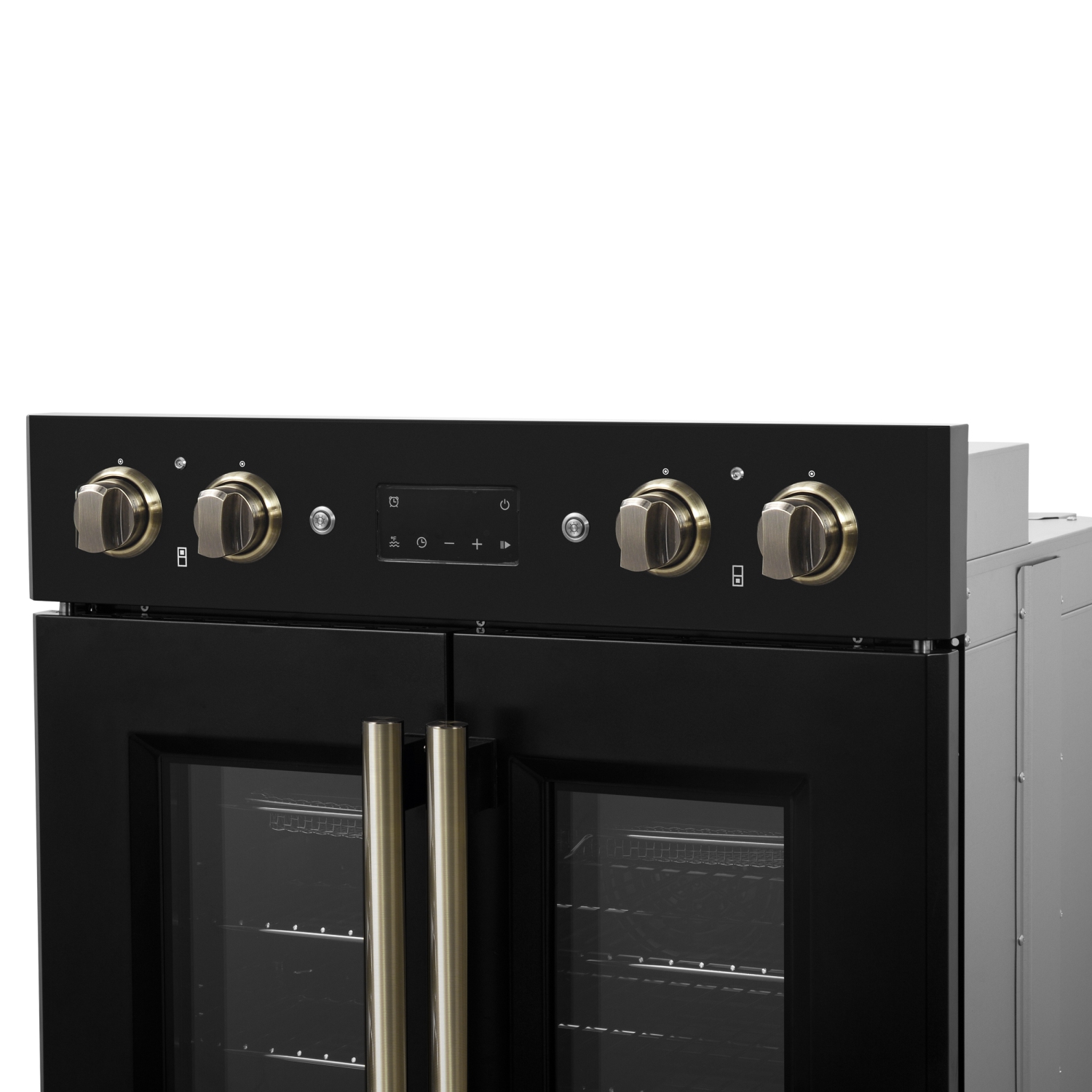 Forno Asti 30-Inch Double Electric Wall Oven with Upper French Doors in Black & Antique Brass, 7.36 cu. ft. Dual True Convection, 7,200W, Air Fry,