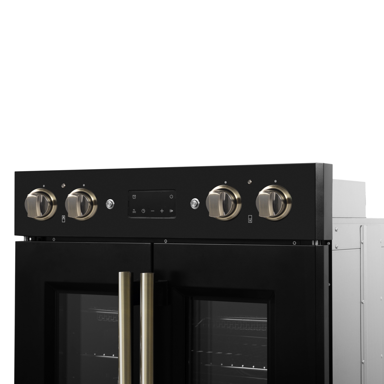 Forno Asti 30-Inch Double Electric Wall Oven with Upper French Doors in Black & Antique Brass, 7.36 cu. ft. Dual True Convection, 7,200W, Air Fry,