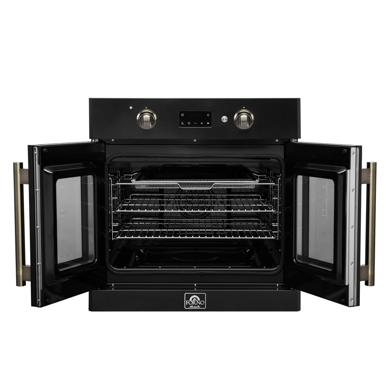 Forno Asti – Four mural électrique à deux portes, 30&nbsp;po, noir et laiton antique, 3,68 pi3 avec Convection véritable, 3600&nbsp;W, Friture à