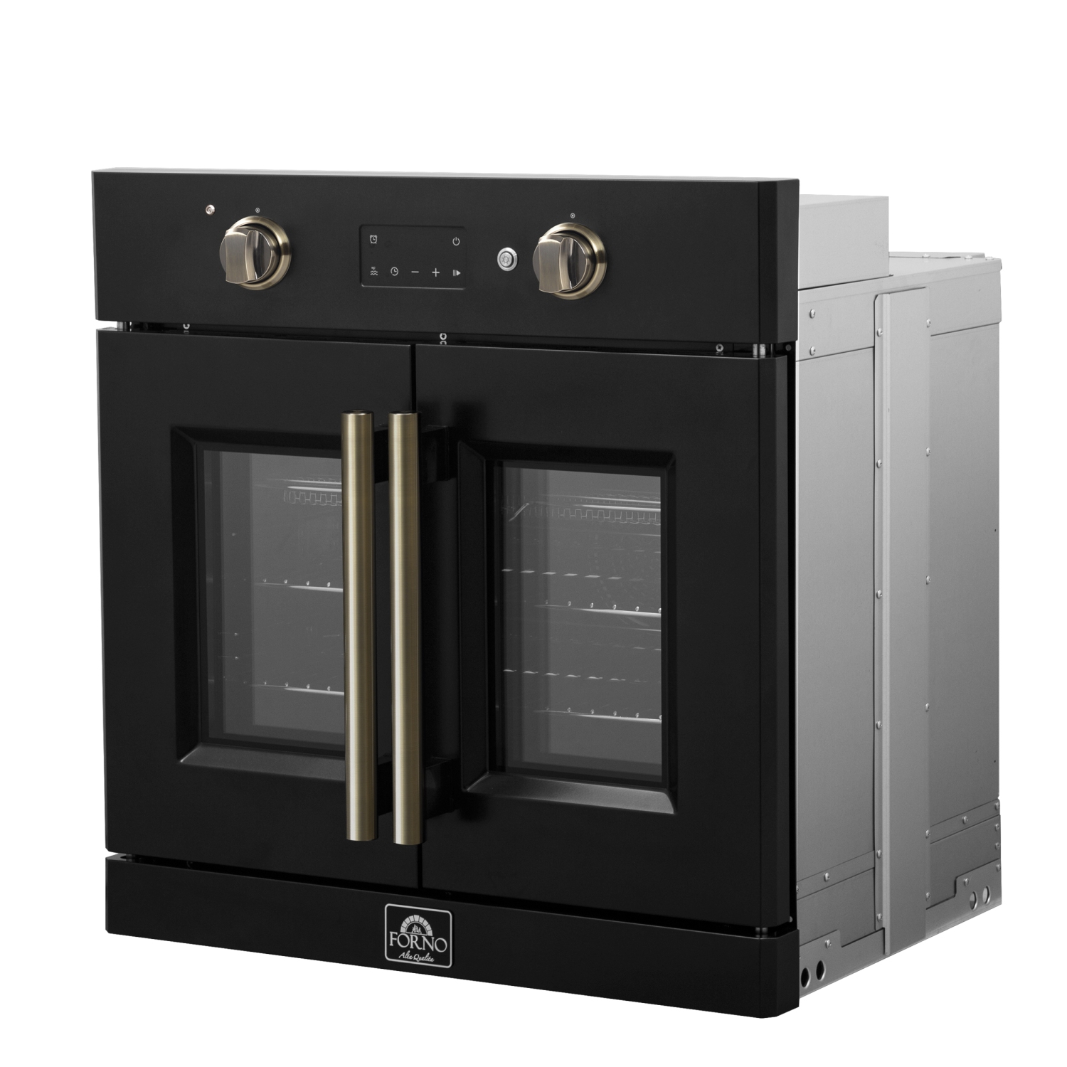 Forno Asti – Four mural électrique à deux portes, 30&nbsp;po, noir et laiton antique, 3,68 pi3 avec Convection véritable, 3600&nbsp;W, Friture à