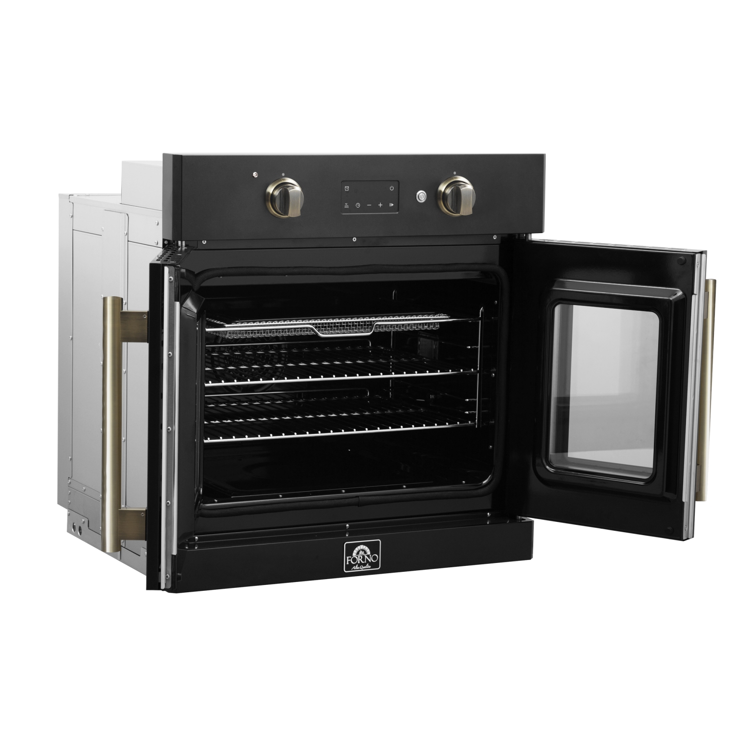 Forno Asti – Four mural électrique à deux portes, 30&nbsp;po, noir et laiton antique, 3,68 pi3 avec Convection véritable, 3600&nbsp;W, Friture à