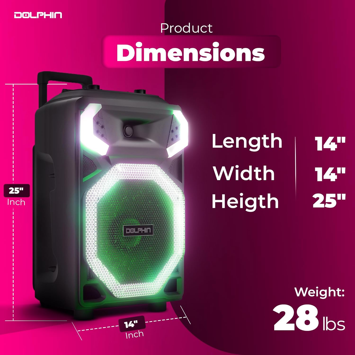 Haut-parleur de fête portatif Bluetooth SP-3115RBT de Dolphin avec haut-parleur de graves haute puissance de 15&nbsp;po