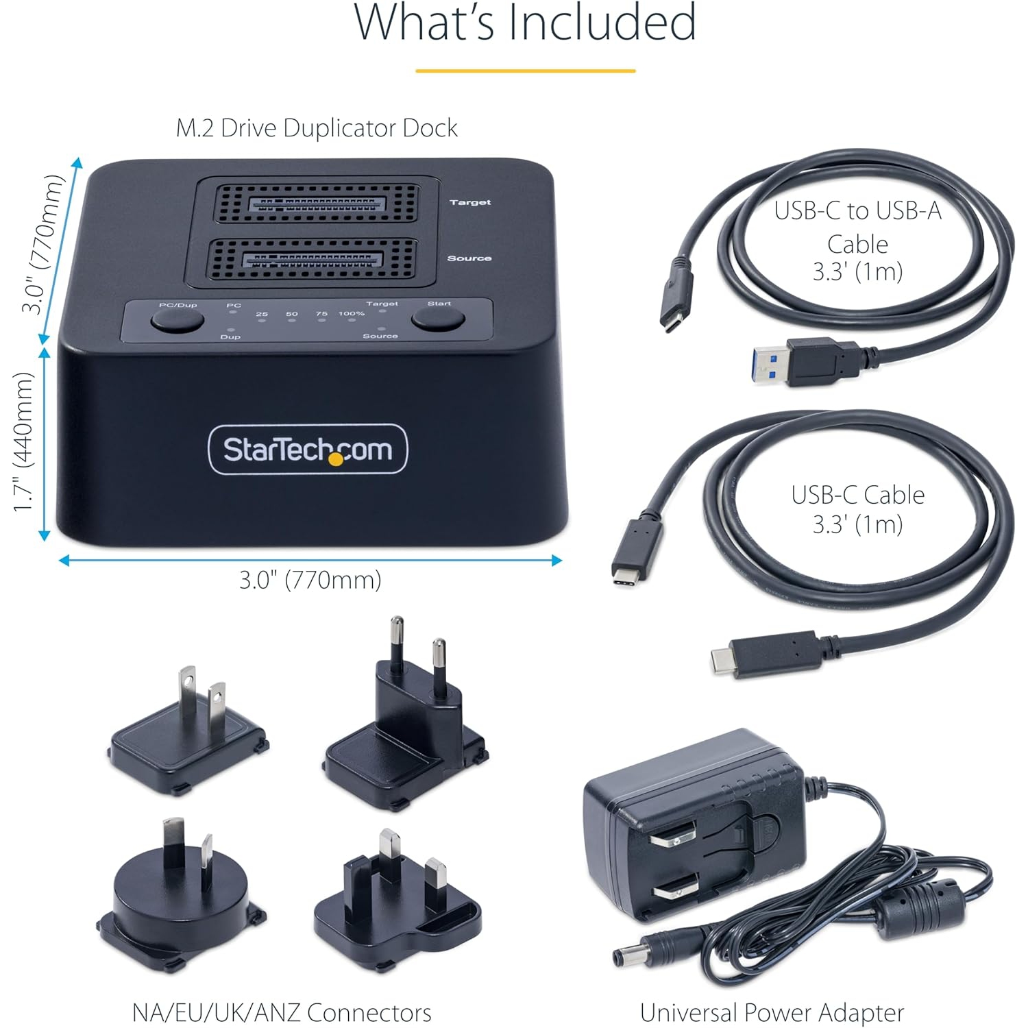 StarTech.com 1:Duplicateur de disque NVMe 1 M.2 – Clonateur autonome M.2 SSD avec station d'accueil à deux baies USB-C 3,2 20 Gb/s