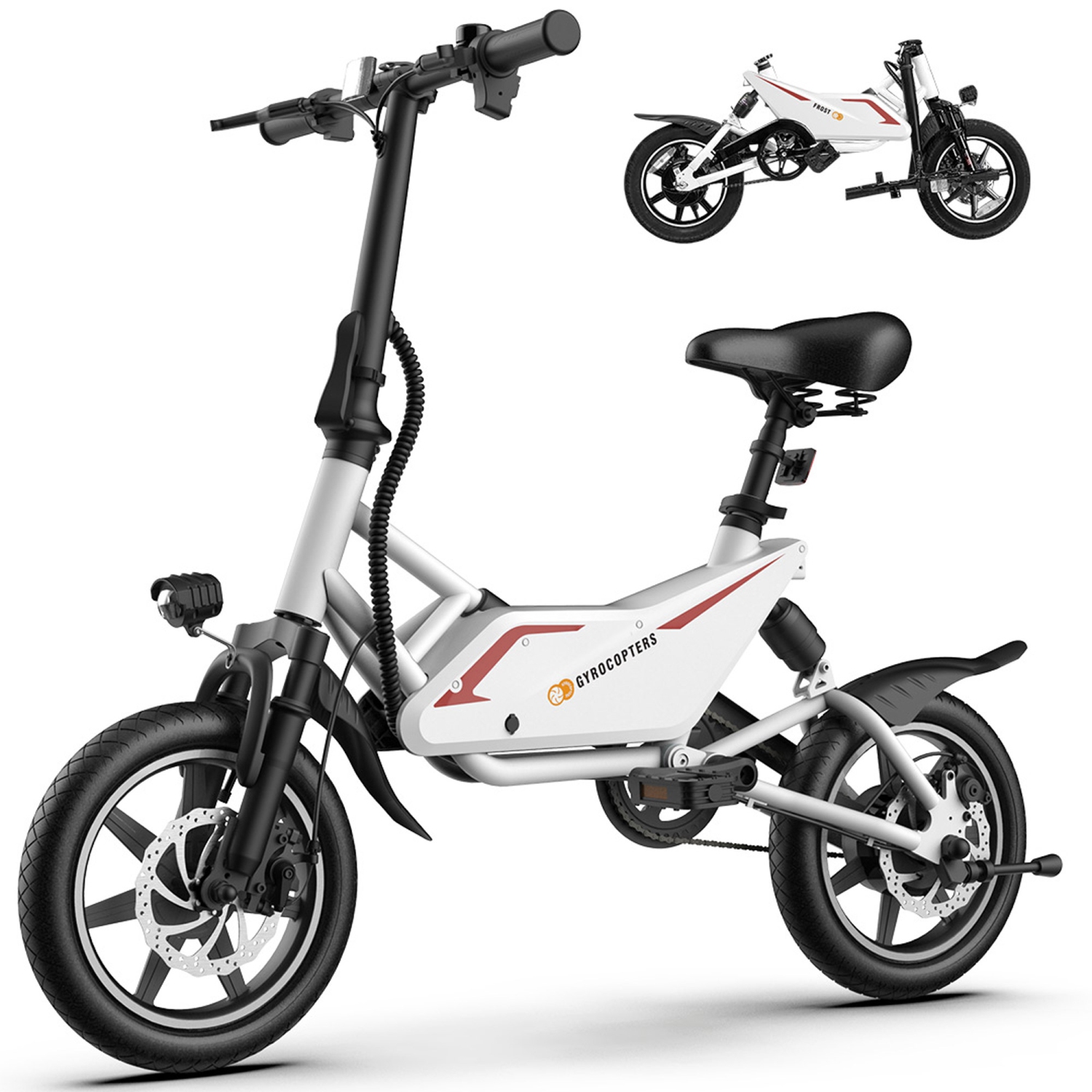 Gyrocopters Frost Electric Bike for Adults & Teens | Speed upto 25kmph, Range PAS up to 60km | Folding Ebike, 350W Brushless Motor & 14" Tires,