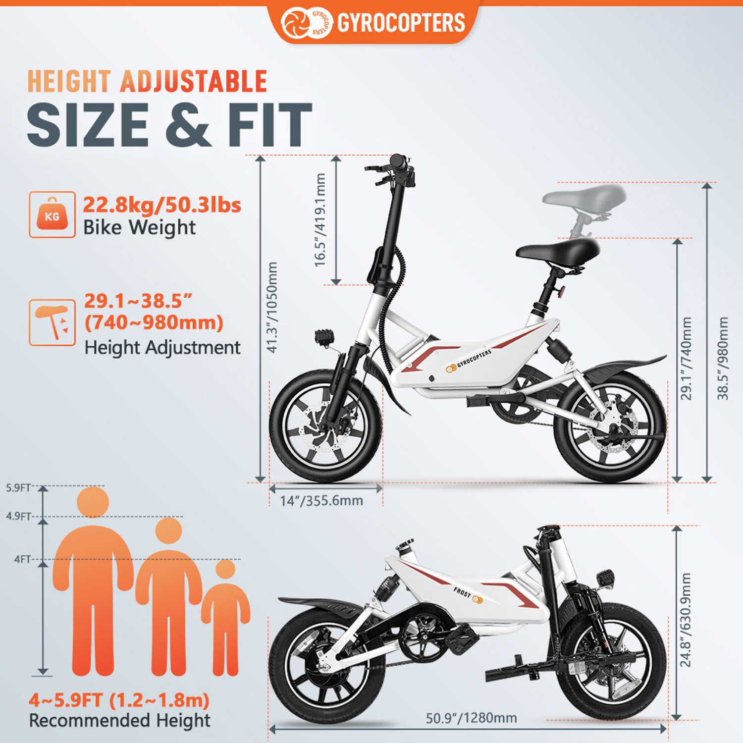 Gyrocopters Frost Electric Bike for Adults & Teens | Speed upto 25kmph, Range PAS up to 60km | Folding Ebike, 350W Brushless Motor & 14" Tires,