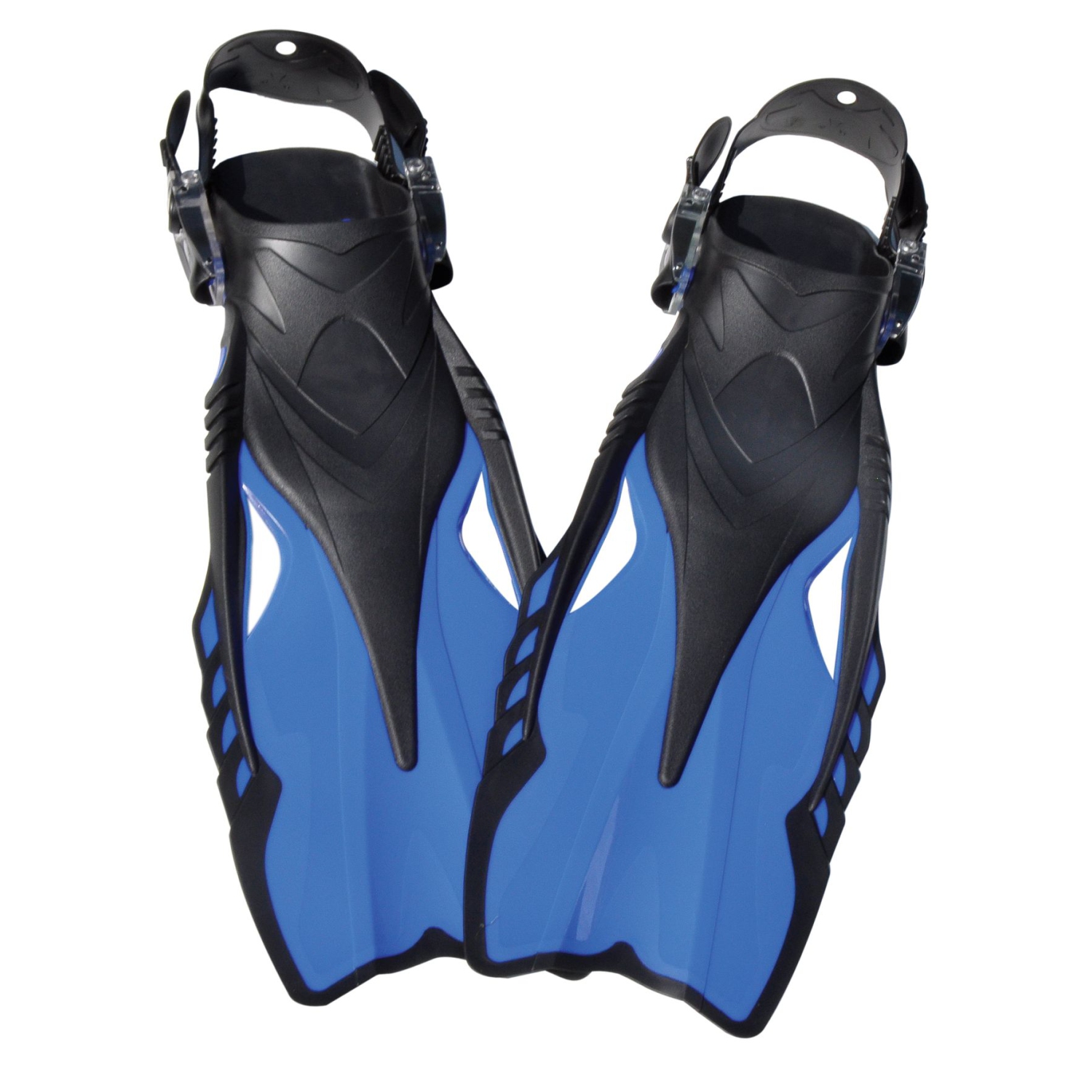 Adjustable Swimming Fins with Heel Strap - Size 3.5-6 - Blue and Black