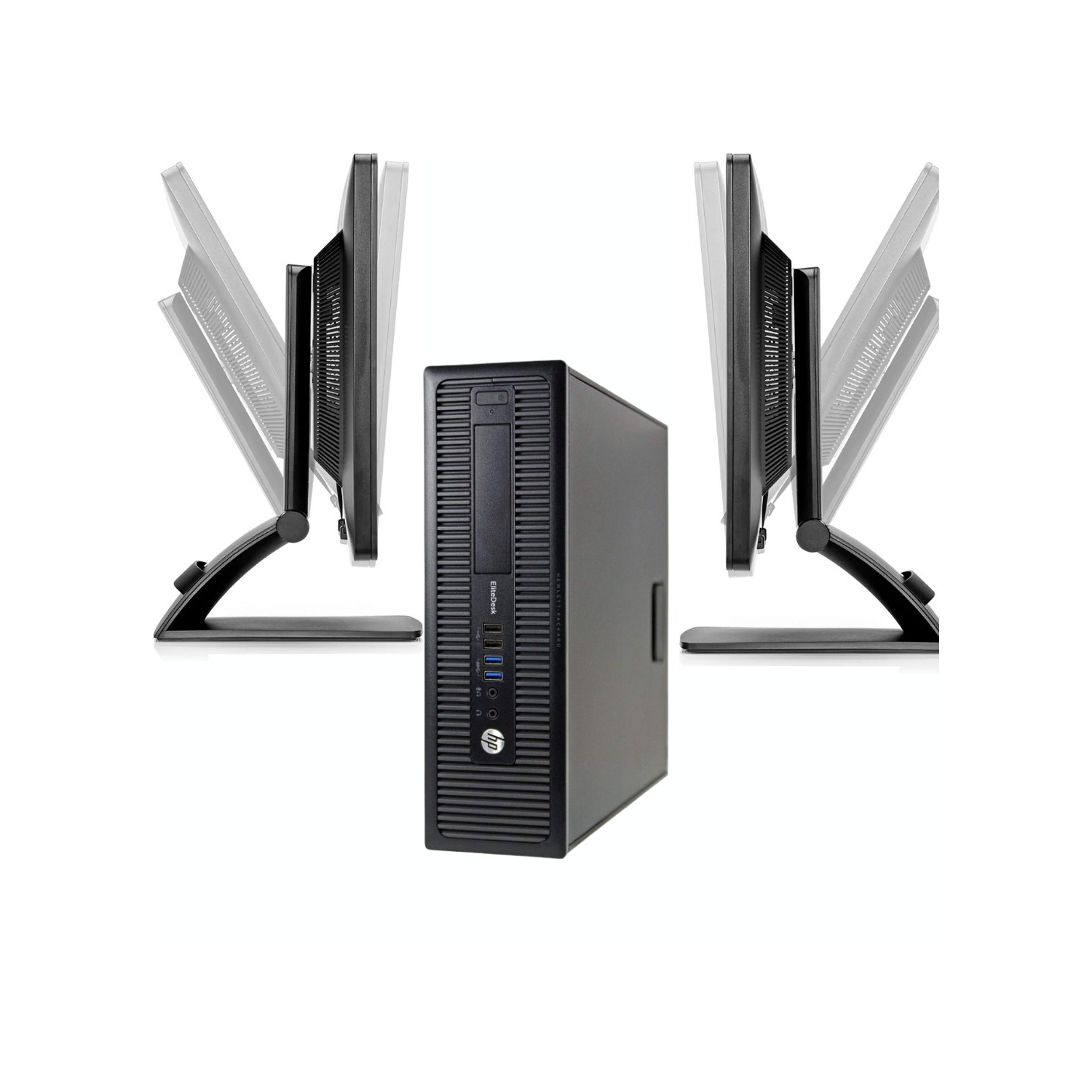 Refurbished - HP EliteDesk 800 G1 SFF Desktop + Dual (2) HP 23'' Monitors Intel Core i7-4770 3.40GHz 16GB RAM, 256 GB SSD, WiFi, Wireless K&M,