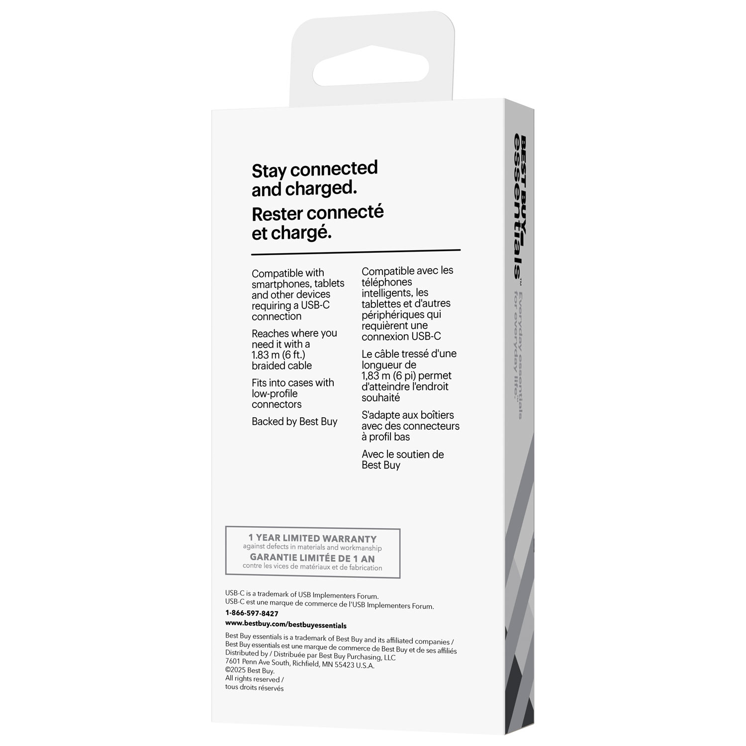 Câble tissé USB-C à USB-A de 1,8 m de Best Buy Essentials (BE-MCA6CAB-C) - Noir - Exclusivité Best Buy