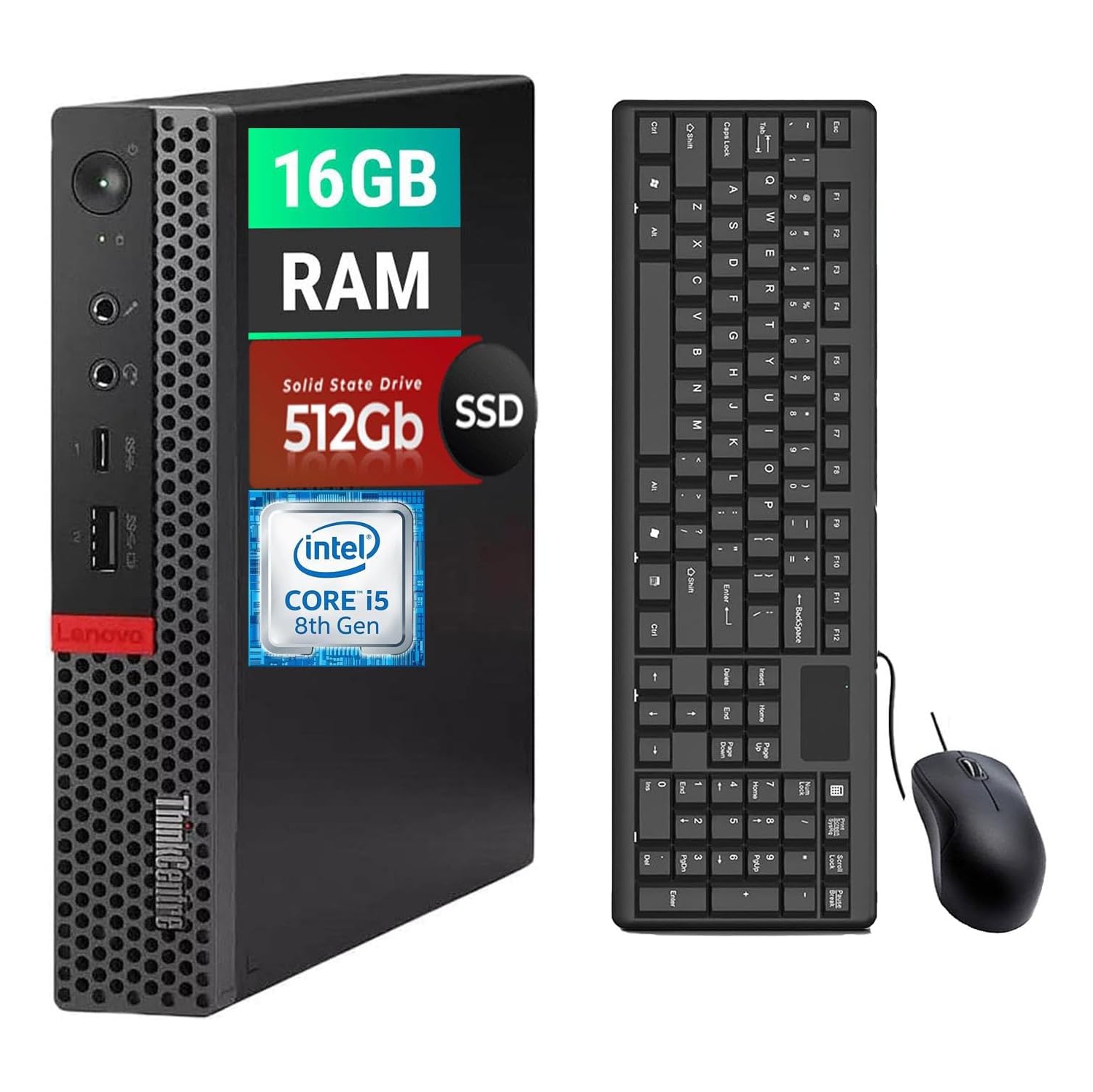 Refurbished - Lenovo ThinkCentre M920Q Tiny Desktop, Intel Core i5-8500T Up to 3.5GHz, 16GB DDR4, 512GB SSD, WiFi, Bluetooth, HDMI, DP, Windows 11