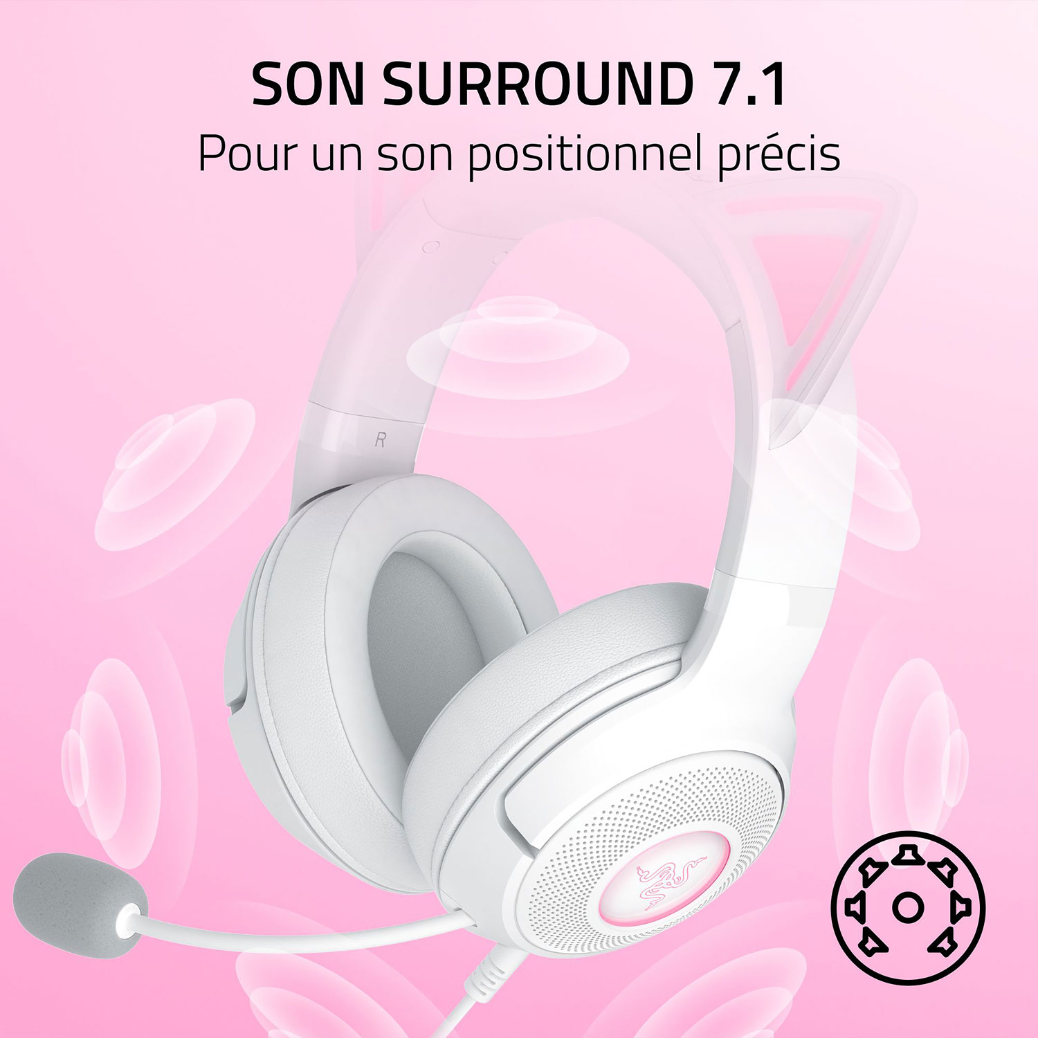 Casque de jeu avec microphone Kraken Kitty Edition V2 de Razer - Blanc