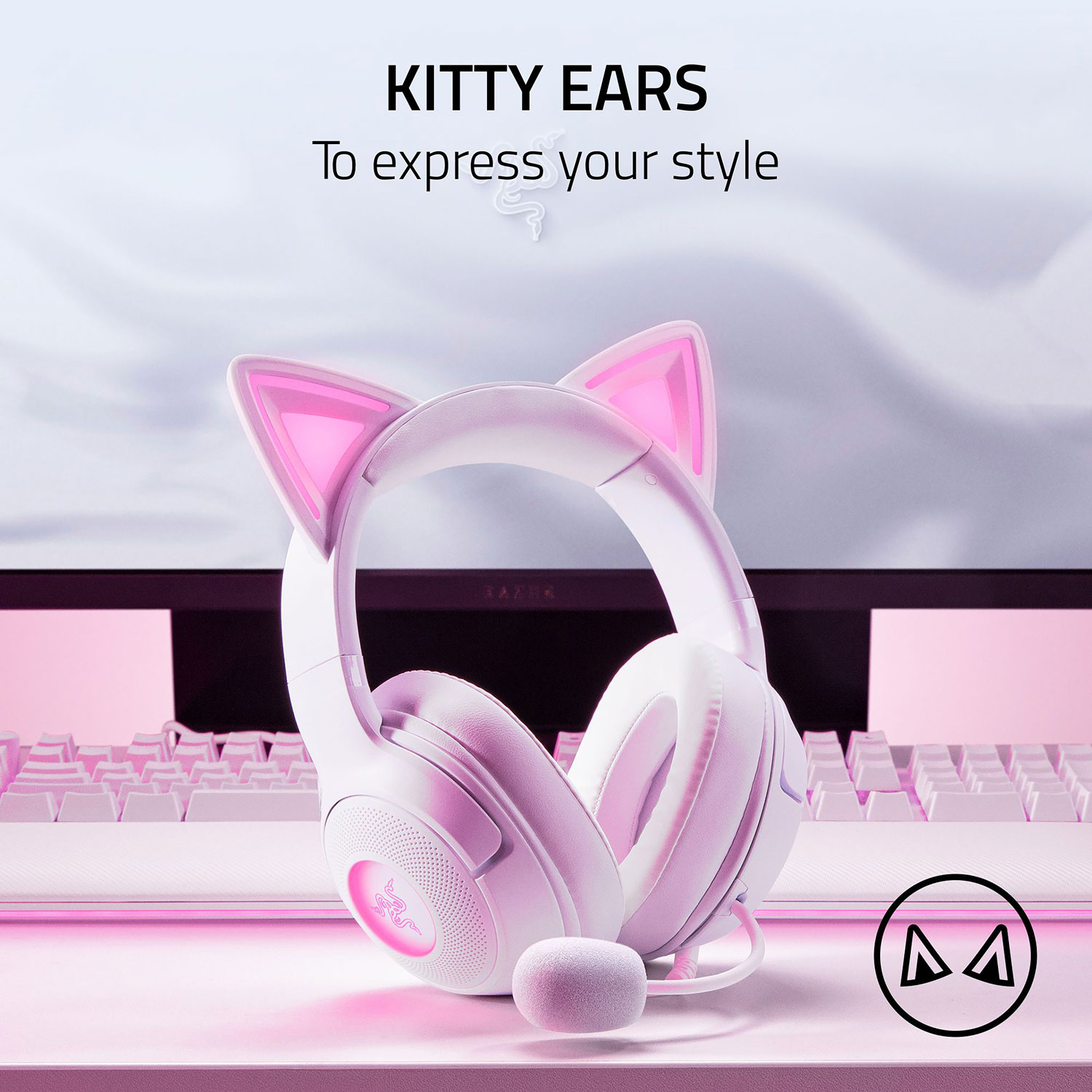 Casque de jeu avec microphone Kraken Kitty Edition V2 de Razer - Blanc