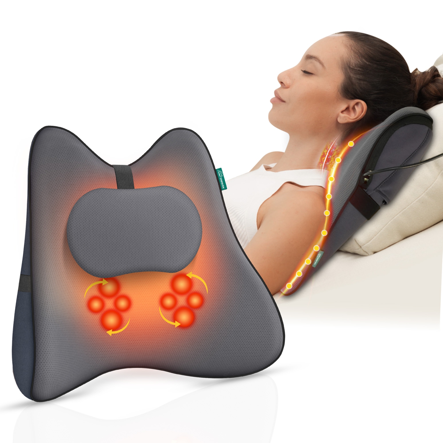 Snailax Memory Foam Shiatsu Back Massager Lumbar Support Pillow with Heat, with 8 Shiatsu Nodes for Back Pain Relief - 132